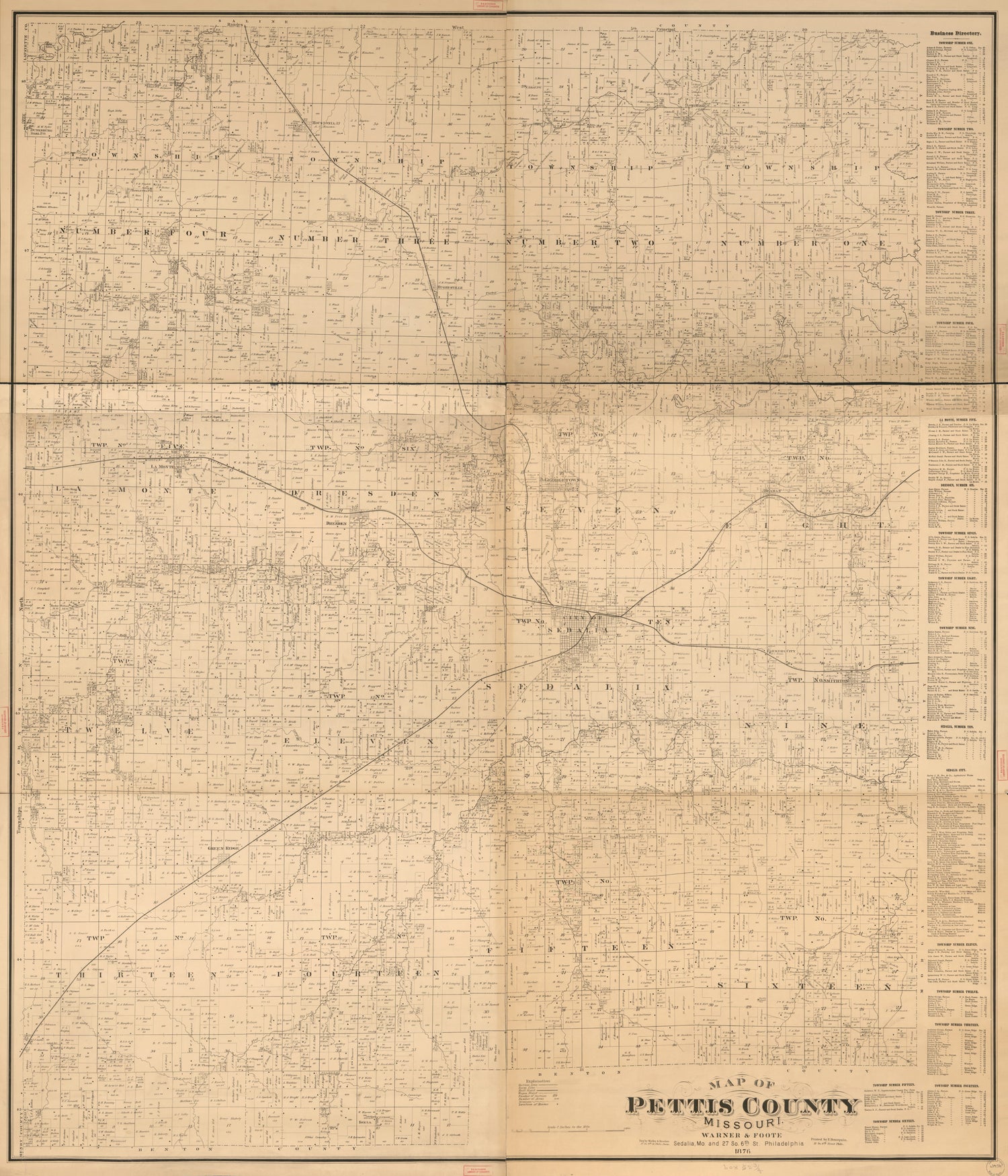 This old map of Map of Pettis County, Missouri from 1867 was created by  Warner &amp; Foote,  Worley &amp; Bracher in 1867