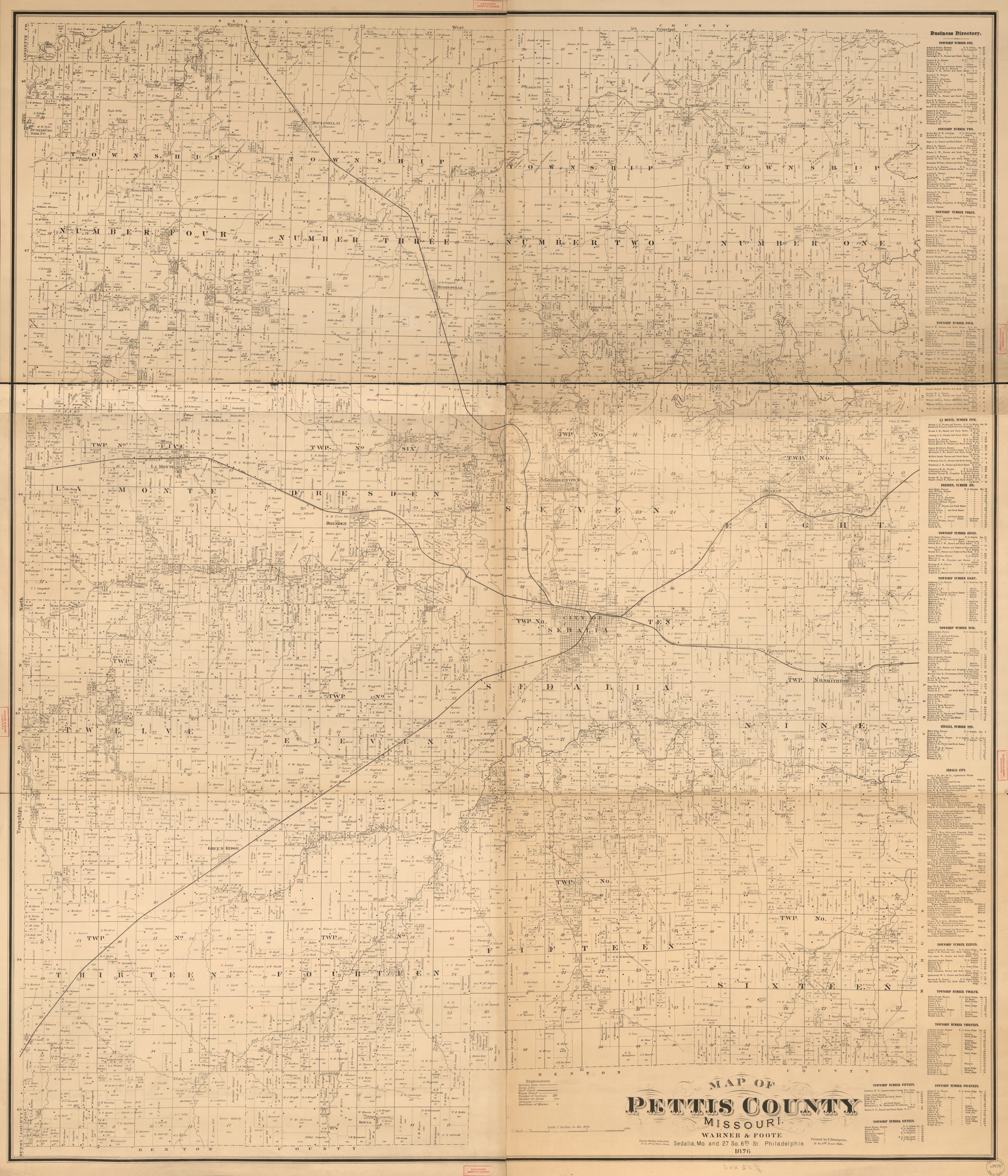 This old map of Map of Pettis County, Missouri from 1867 was created by  Warner &amp; Foote,  Worley &amp; Bracher in 1867