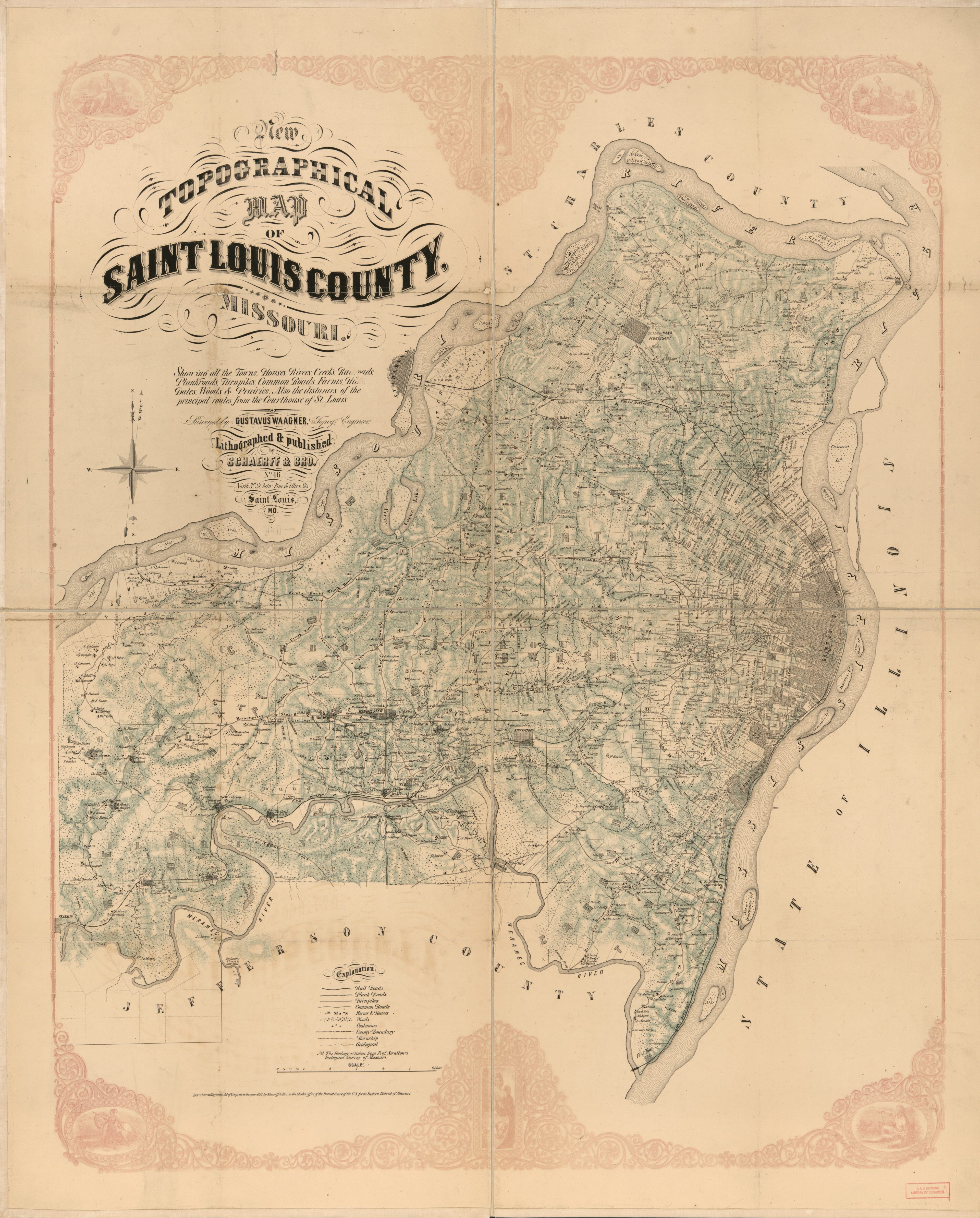 This old map of New Topographical Map of Saint Louis, Missouri from 1857 was created by Gustavus Waagner in 1857