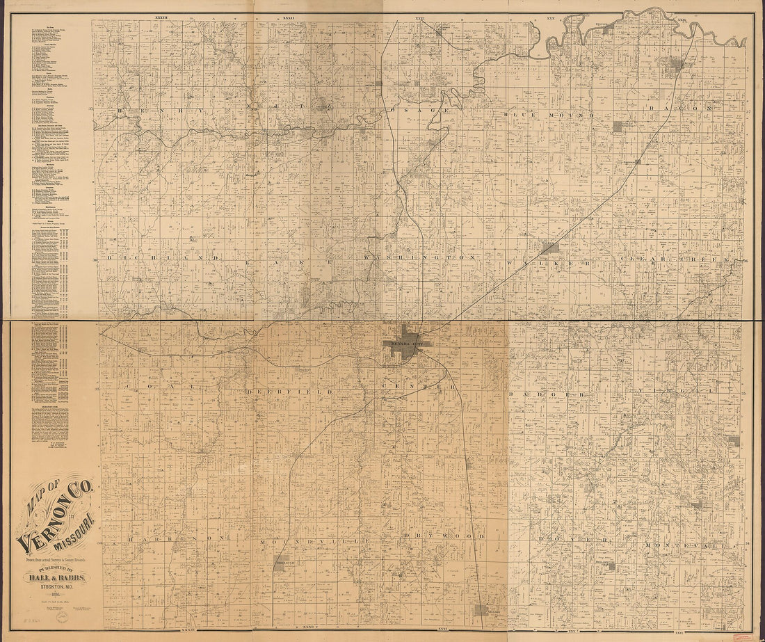 This old map of Map of Vernon County Missouri (Map of Vernon County, Missouri) from 1886 was created by Wm. (William) Bracher in 1886