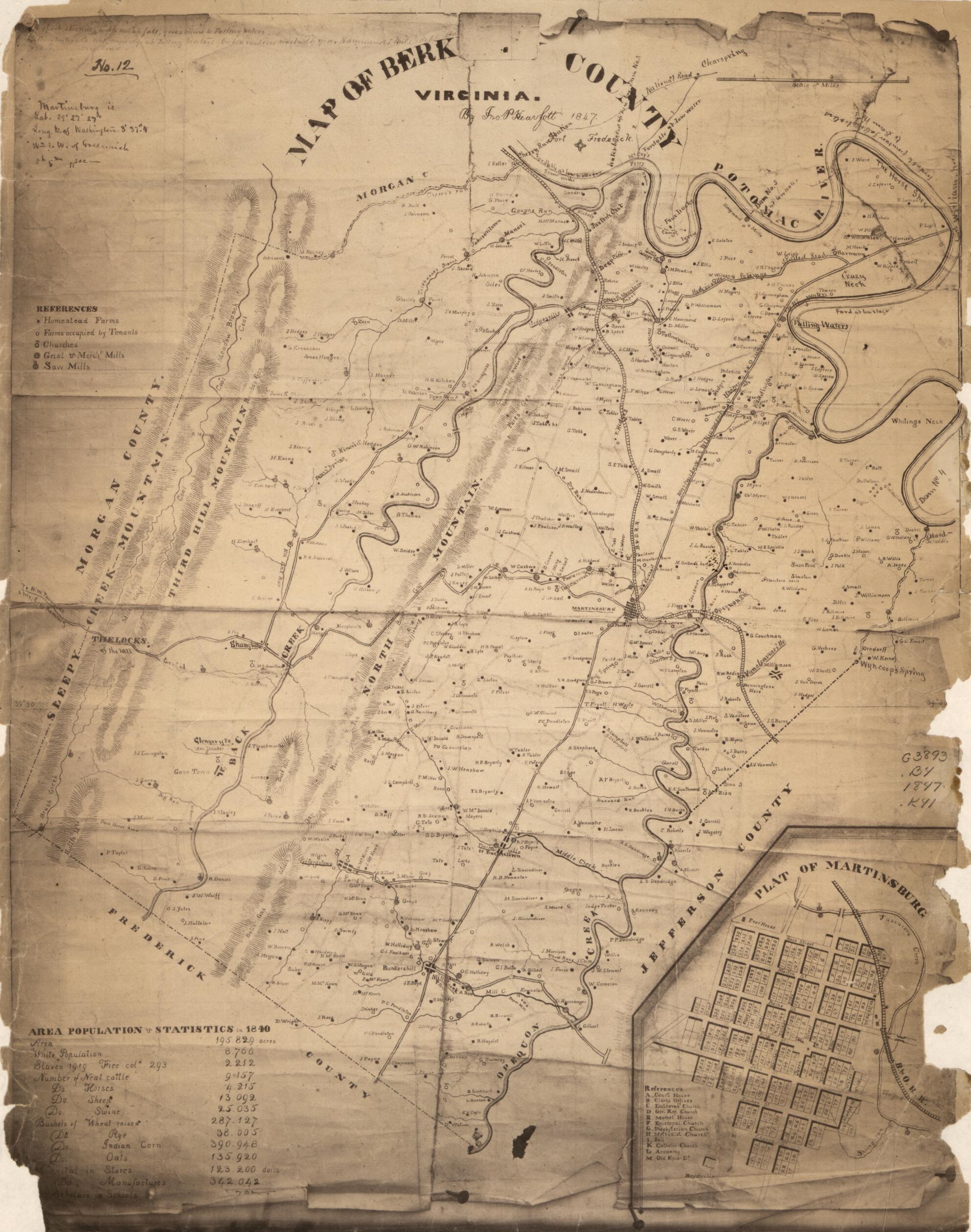 This old map of Map of Berkeley County, Virginia (Map of Berkeley, County, Virginia) from 1847 was created by Jno P. Kearfott in 1847