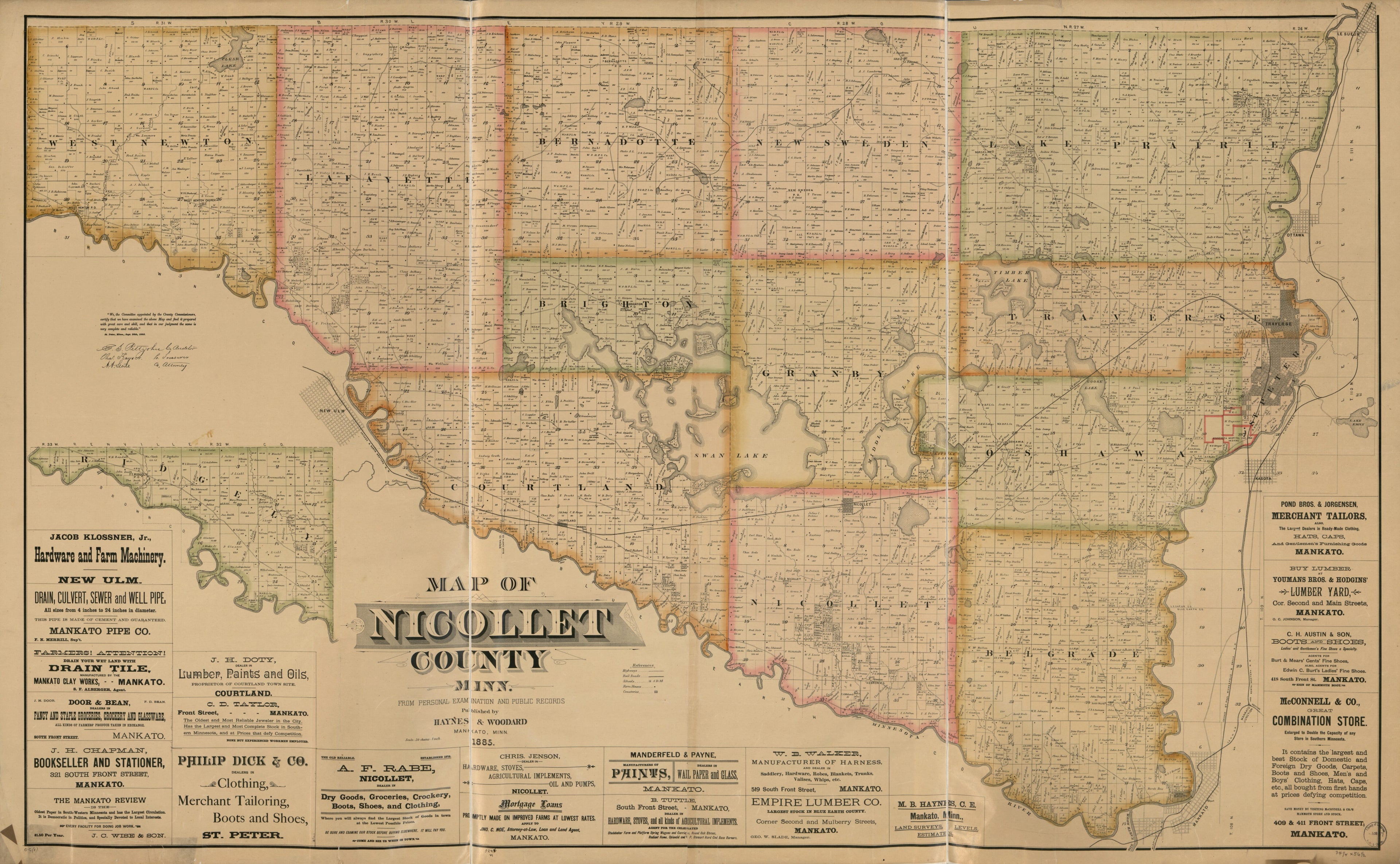 This old map of Map of Nicollet County, Minnesota : from Personal Examination and Public Records. (Map of Nicollet County, Minnesota) from 1885 was created by  Haynes &amp; Woodard in 1885