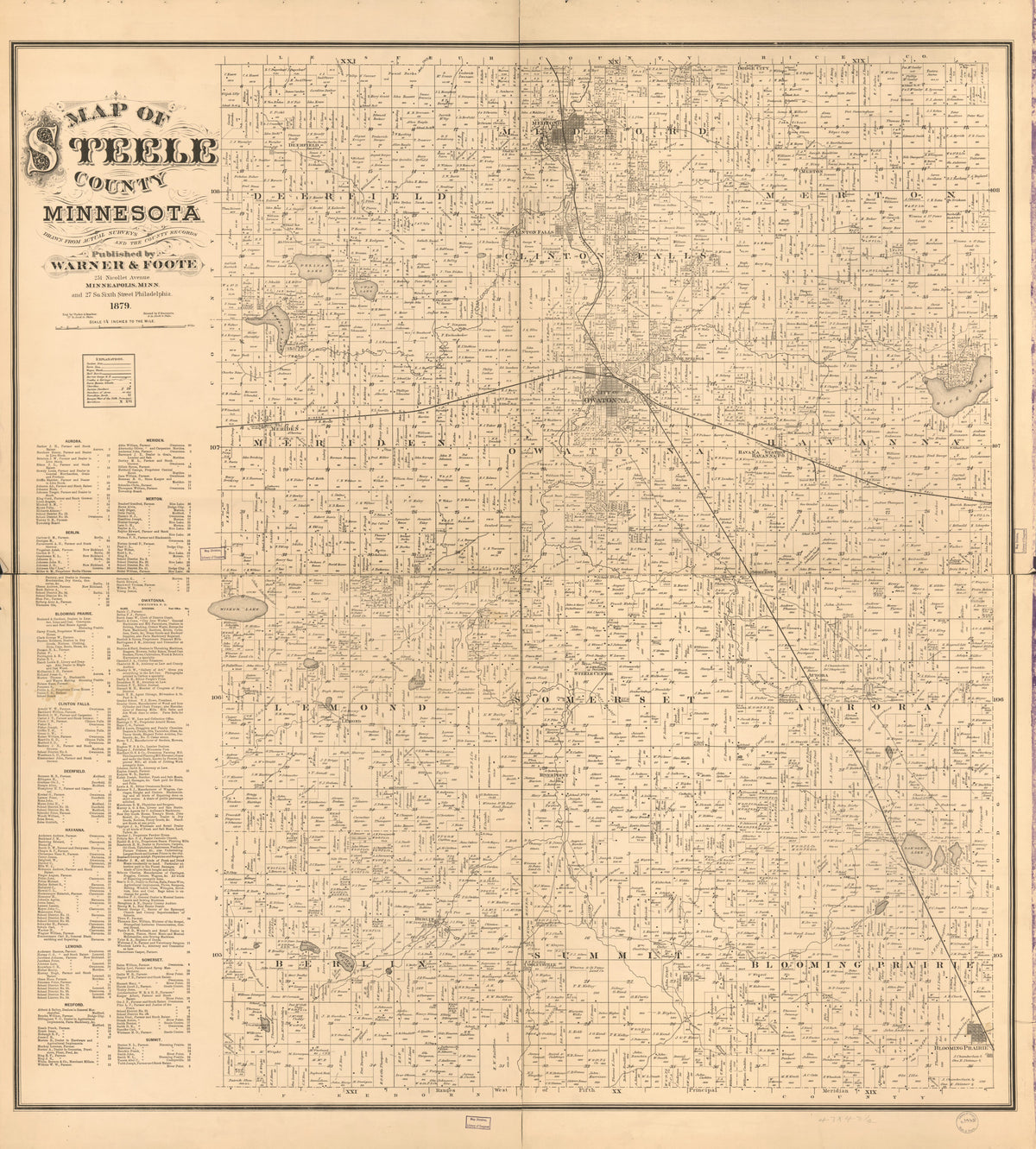 Map of Steele County, Minnesota : Drawn From Actual Surveys and the County Records in 1879 by Relic Map Company