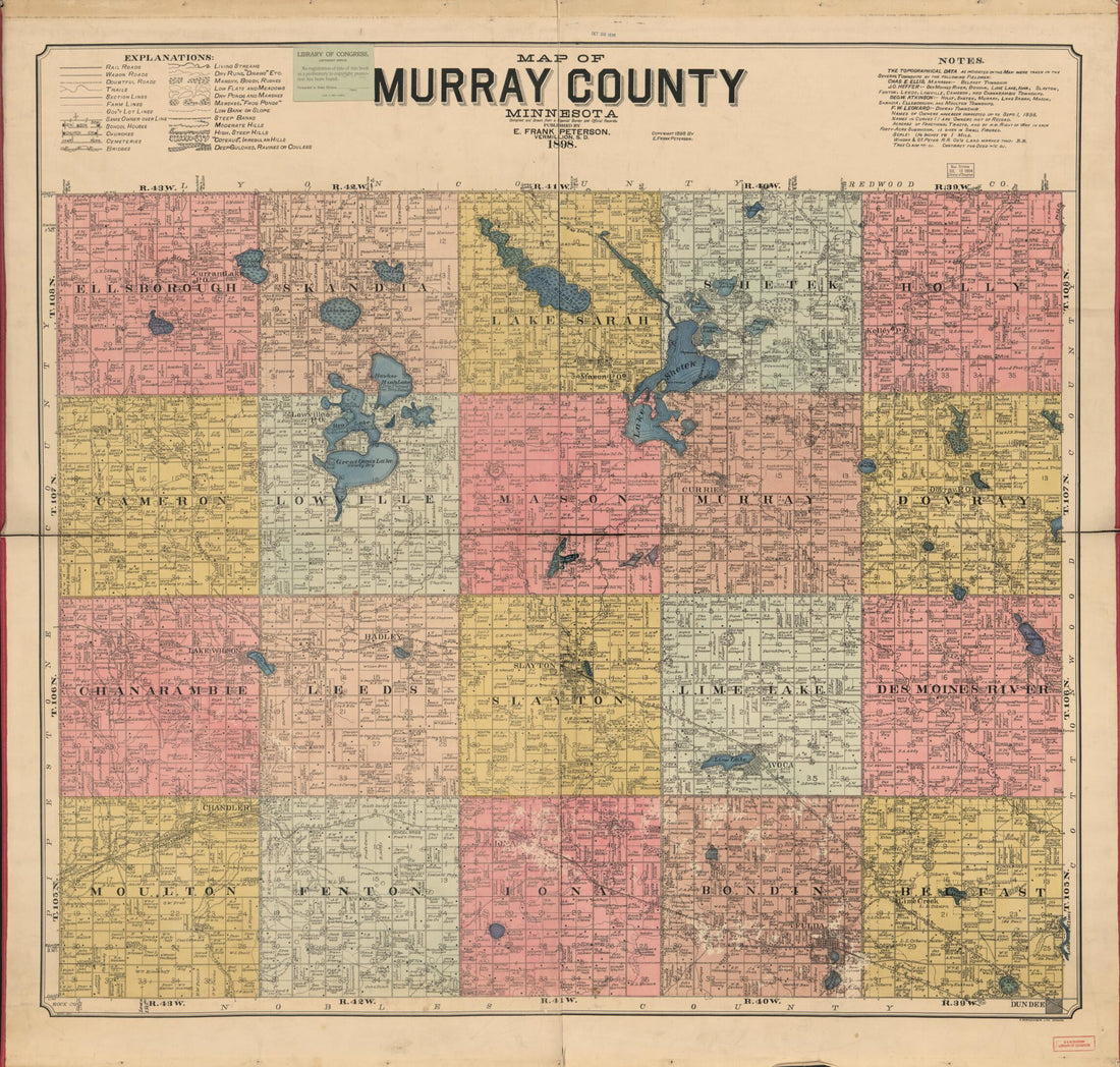 This old map of Map of Murray County, Minnesota : Compiled and Drawn from a Special Survey and Official Records from 1898 was created by E. Frank Peterson, S. Wangersheim in 1898