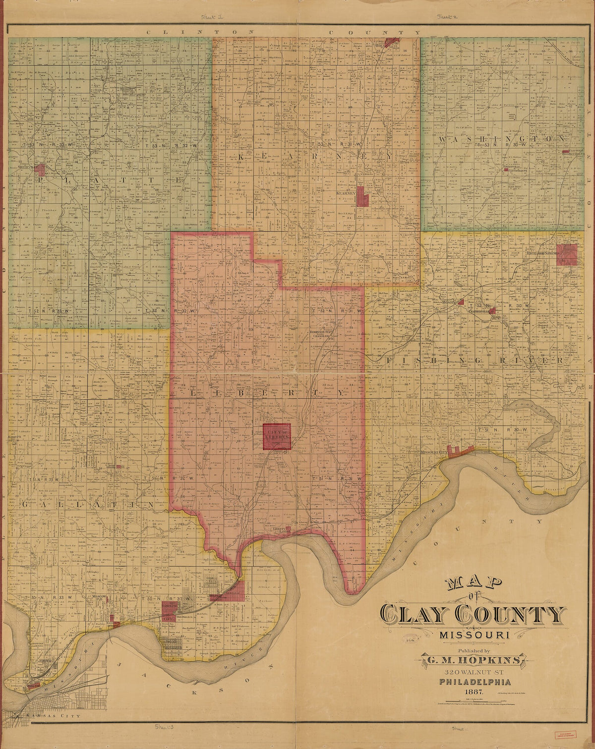 Map of Clay County, Missouri 1887 by Relic Map Company
