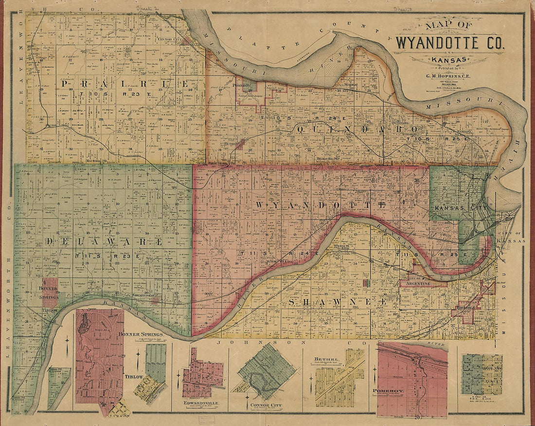 This old map of Map of Wyandotte County, Kansas (Map of Wyandotte County, Kansas) from 1887 was created by Griffith Morgan Hopkins in 1887