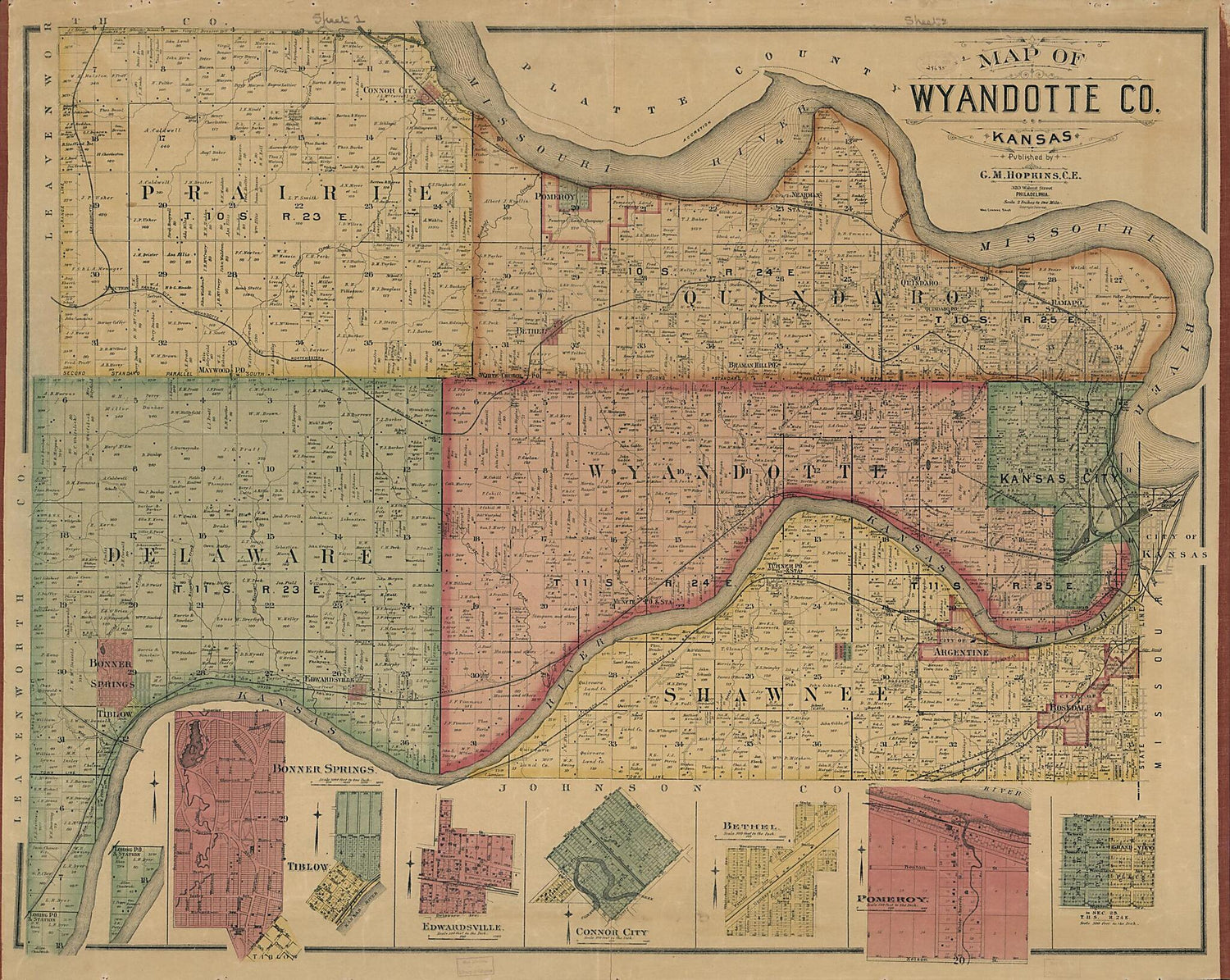 This old map of Map of Wyandotte County, Kansas (Map of Wyandotte County, Kansas) from 1887 was created by Griffith Morgan Hopkins in 1887