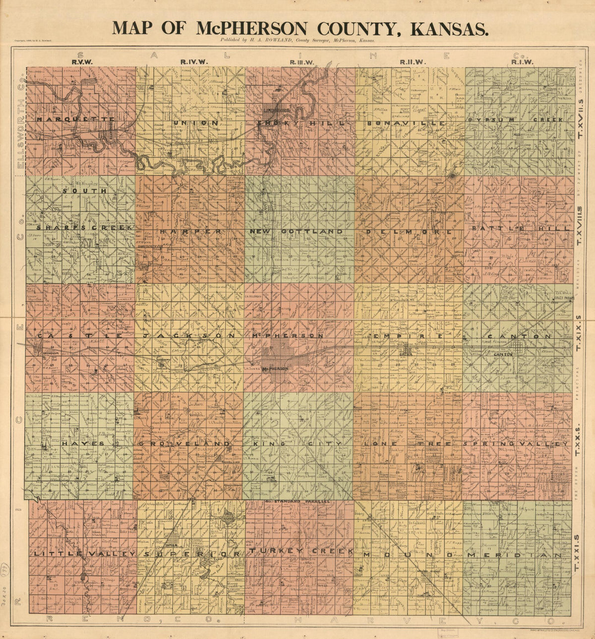 Map of McPherson County, Kansas 1898 by Relic Map Company