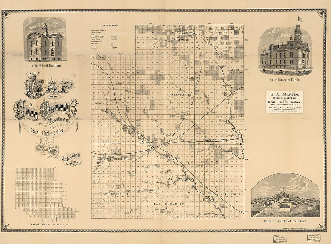 This old map of Map of the County of Greenwood, Kansas from 1877 was created by J. Hoenscheidt in 1877