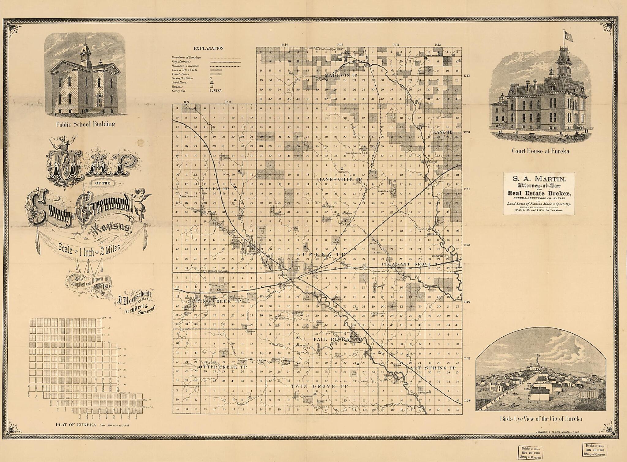 This old map of Map of the County of Greenwood, Kansas from 1877 was created by J. Hoenscheidt in 1877