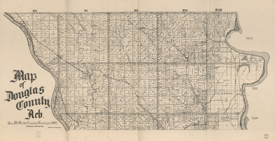 This old map of Map of Douglas County, Neb from 1900 was created by Geo McBride in 1900