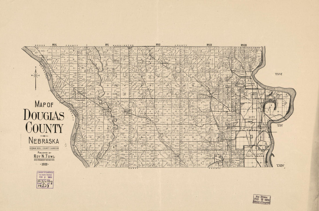 This old map of Map of Douglas County, Nebraska from 1909 was created by Herman Beal in 1909
