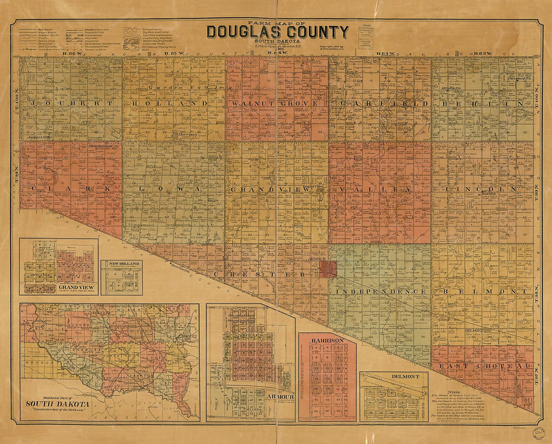 This old map of Farm Map of Douglas County, South Dakota from 1900 was created by E. Frank Peterson in 1900