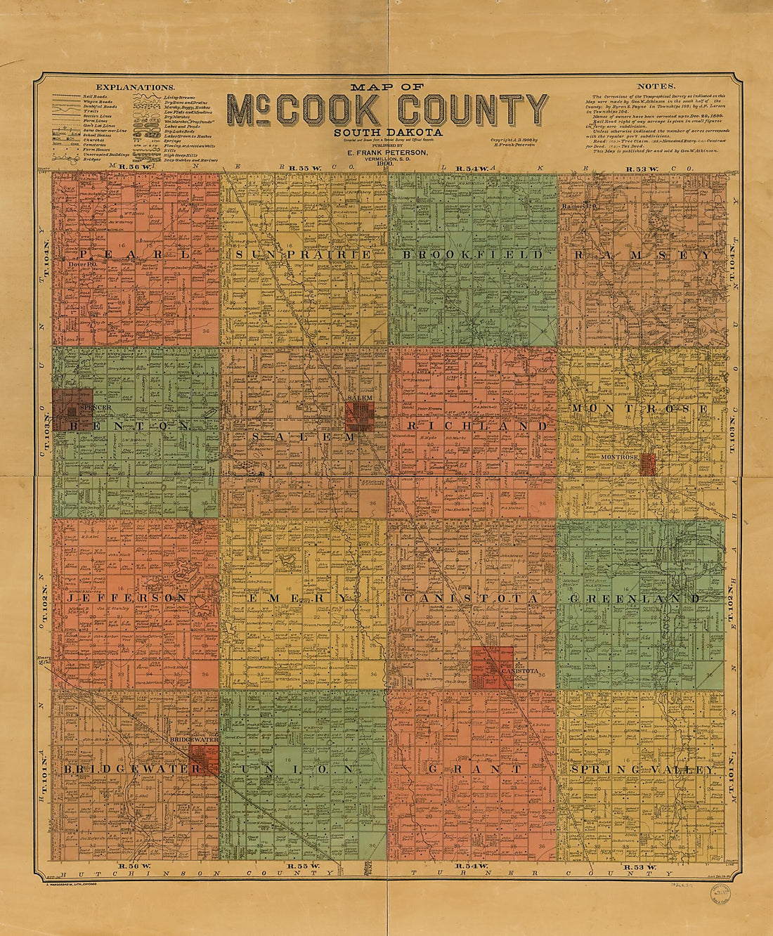 This old map of Map of McCook County, South Dakota : Compiled and Drawn from a Special Survey and Official Records from 1900 was created by E. Frank Peterson, S. Wangersheim in 1900