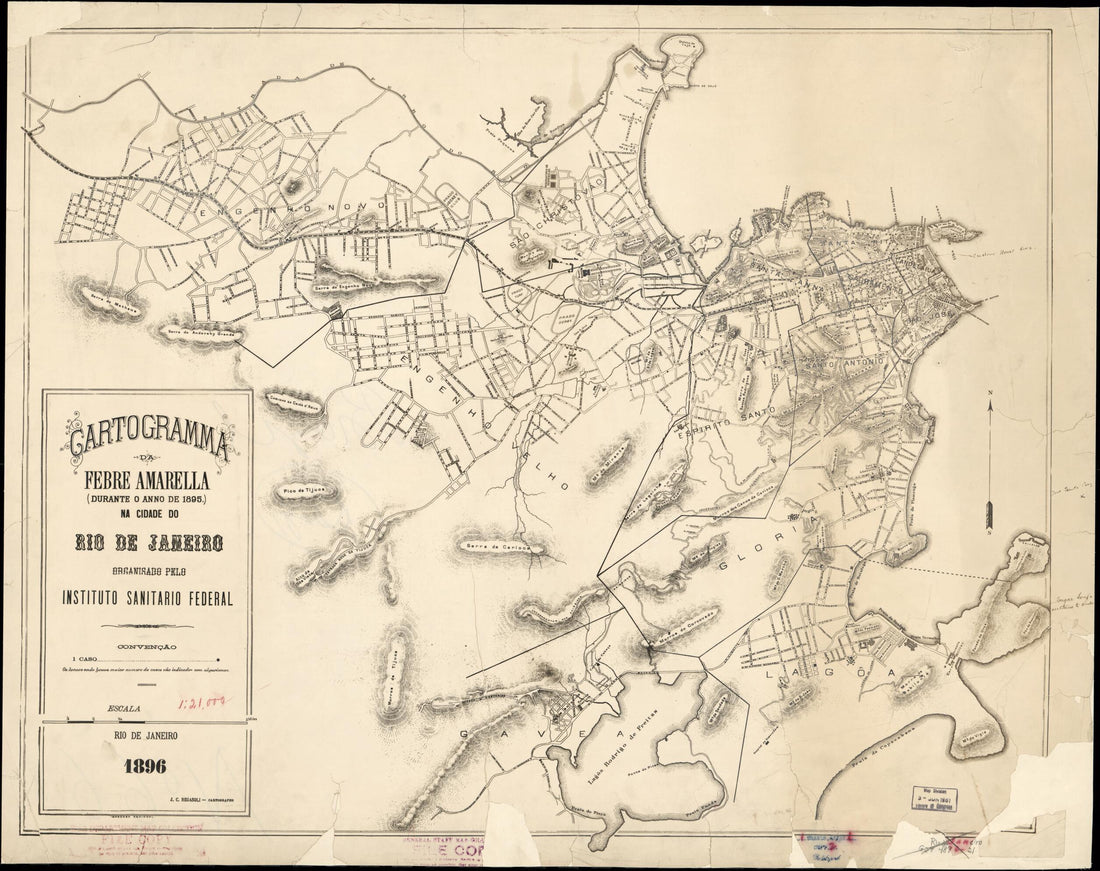 This old map of Cartogramma Da Febre Amarella (durante O Anno De 1895) Na Cidade Do Rio De Janeiro (Febre Amarella (durante O Anno De 1895) Na Cidade Do Rio De Janeiro) from 1896 was created by  Instituto Sanitario Federal (Brazil), J. C. Regasoli in 189