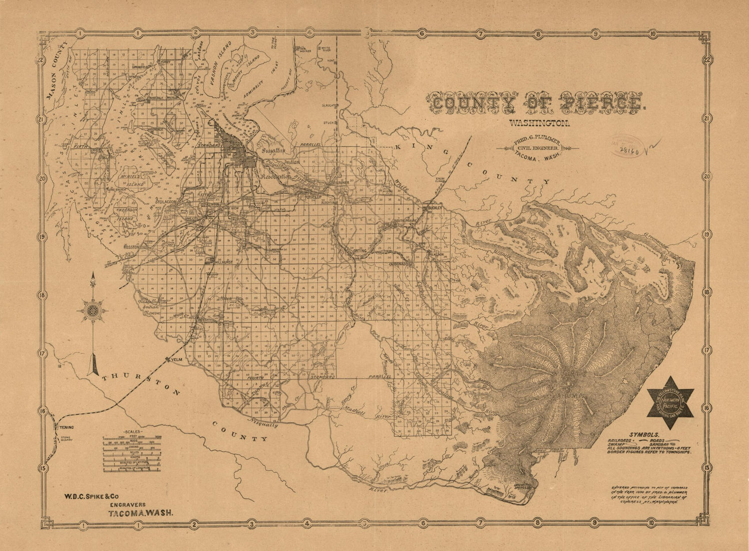 This old map of County of Pierce, Washington from 1890 was created by Fred G. (Fred Gordon) Plummer in 1890