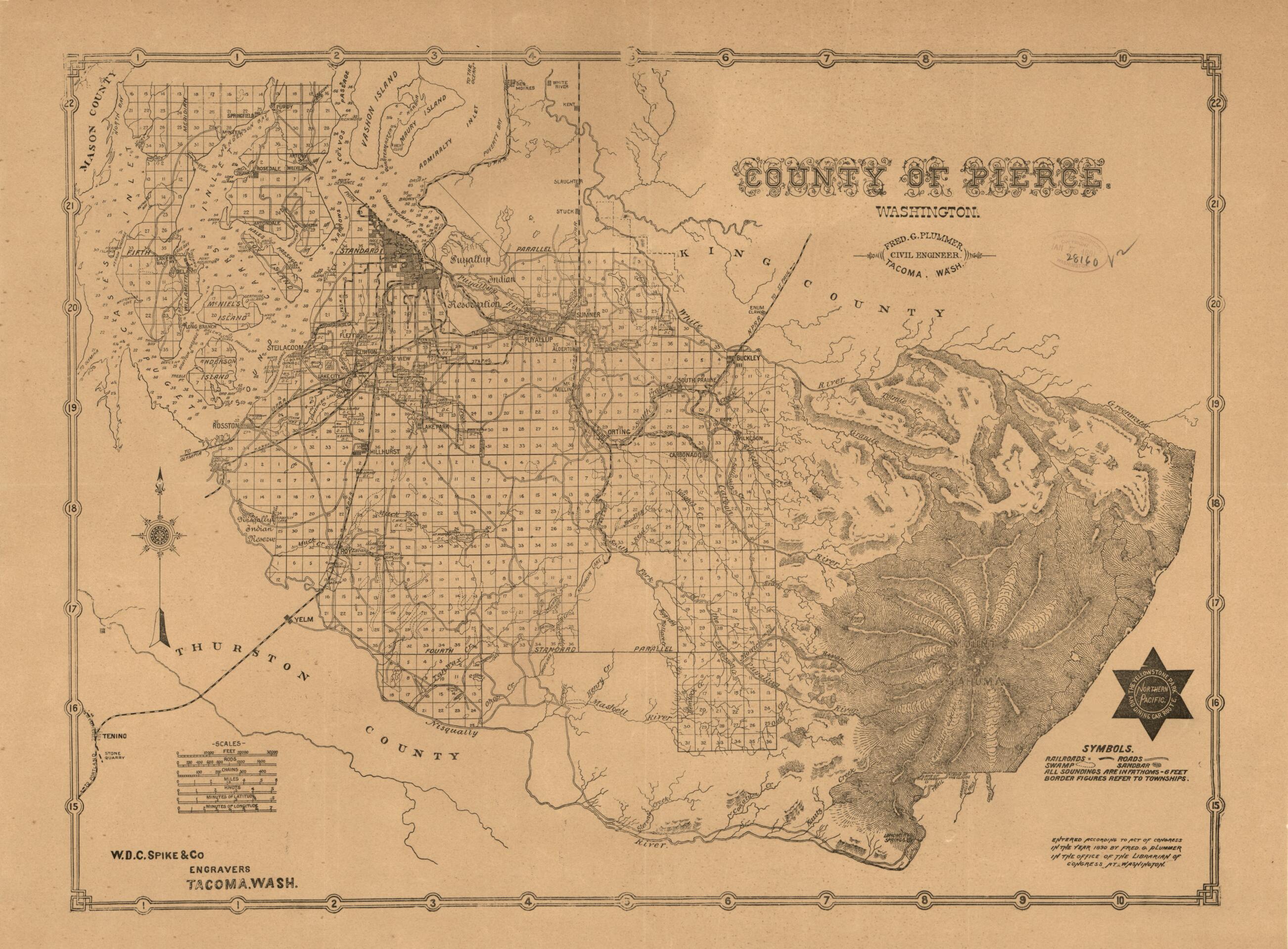 This old map of County of Pierce, Washington from 1890 was created by Fred G. (Fred Gordon) Plummer in 1890