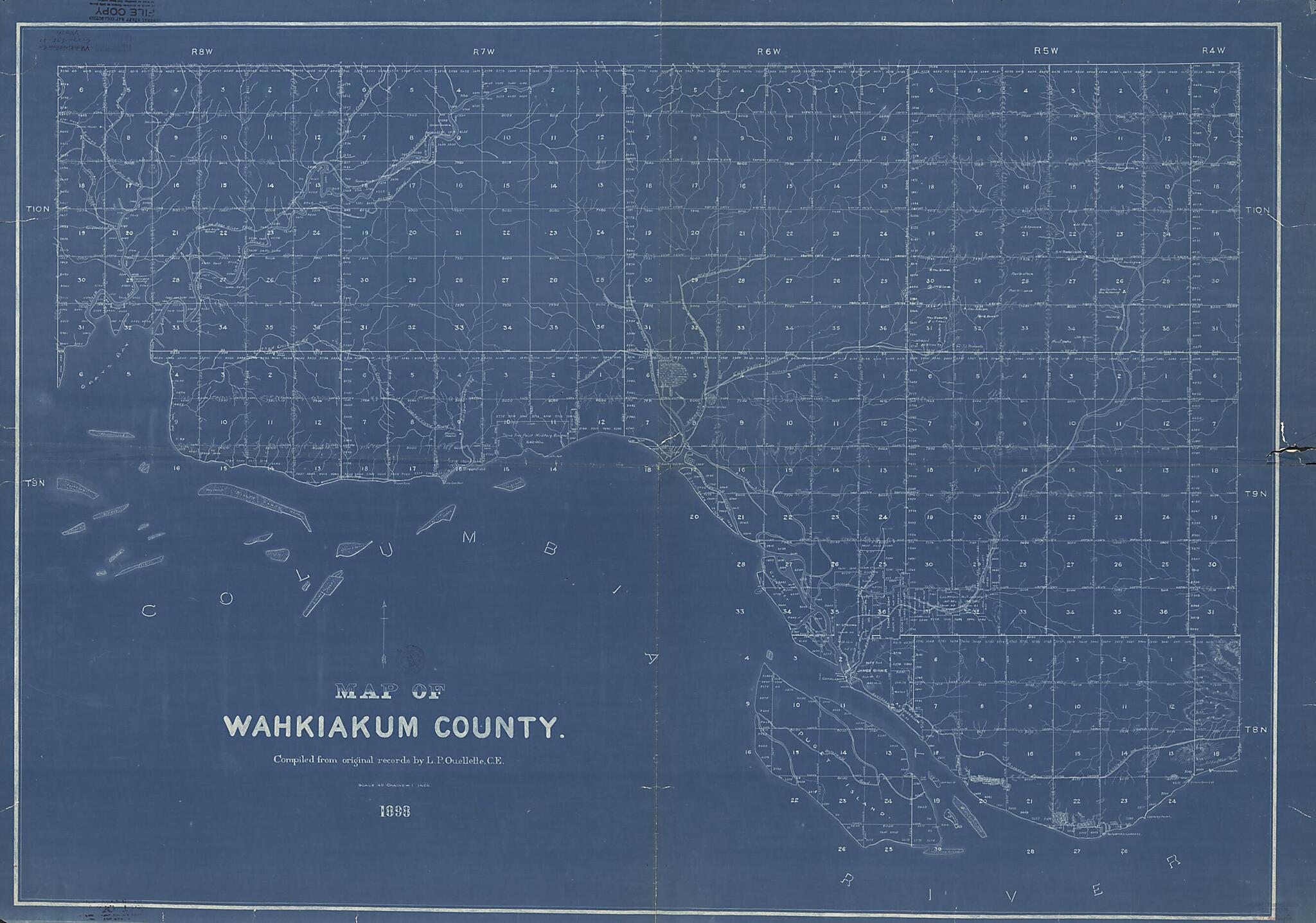 This old map of Map of Wahkiakum County from 1898 was created by L. P. Ouellette in 1898