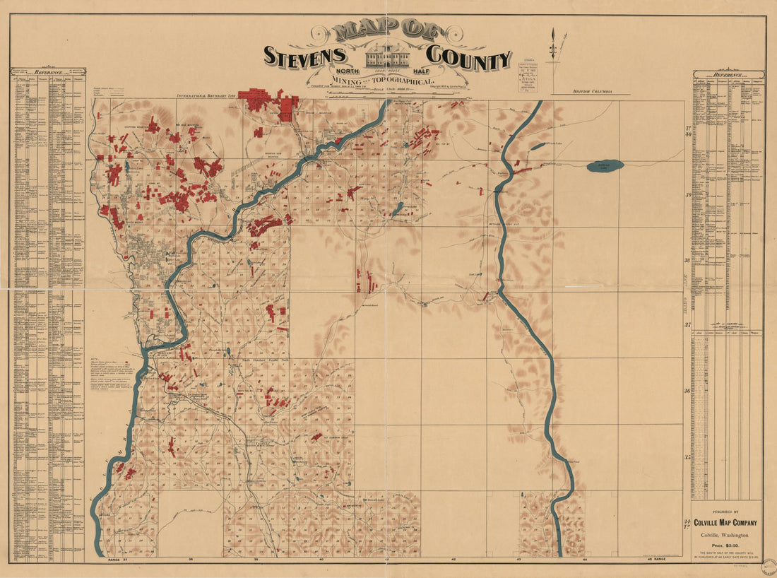This old map of Map of Stevens County : North Half : Mining and Topographical from 1900 was created by  Colville Map Co in 1900