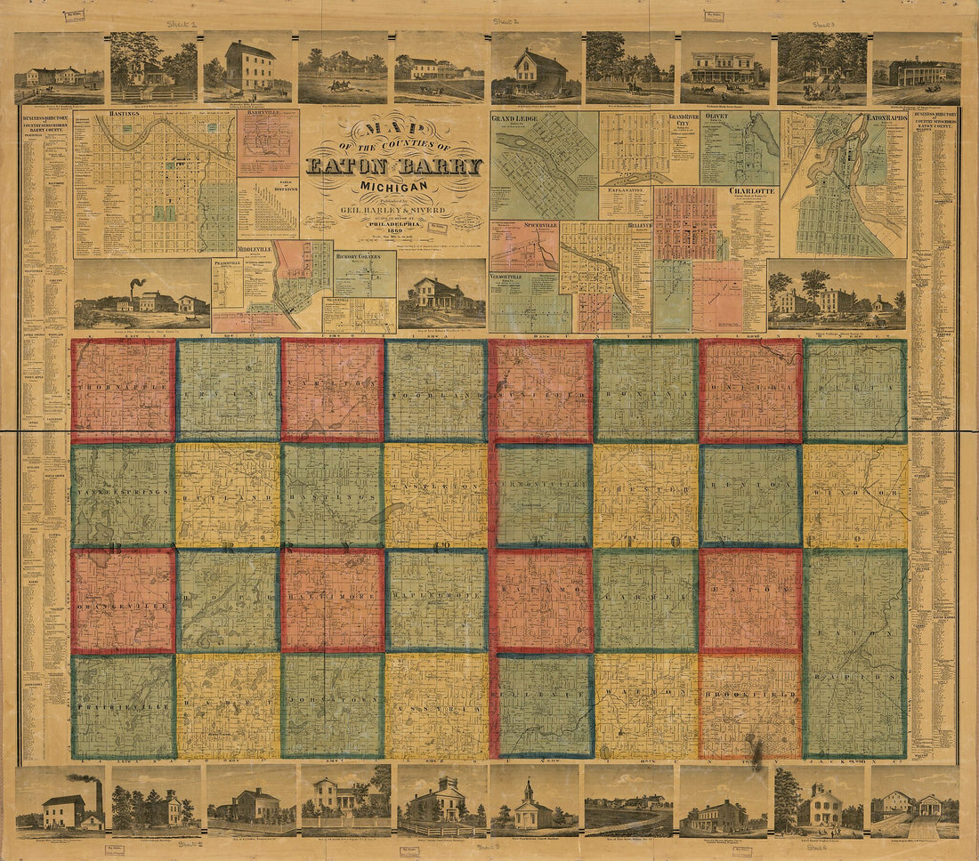 This old map of Map of Counties of Eaton and Barry, Michigan from 1860 was created by  Geil and Jones, Harley &amp; Siverd Geil, David S. Harley, Joseph D. Nash,  Worley &amp; Bracher in 1860