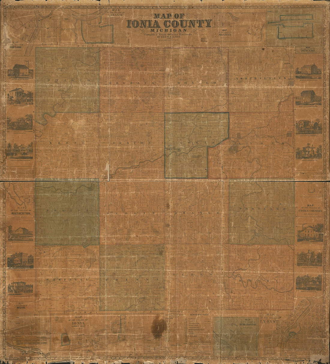 This old map of Map of Ionia County, Michigan from 1861 was created by Edward Mendel, Geo W. (George W.) Wilson in 1861