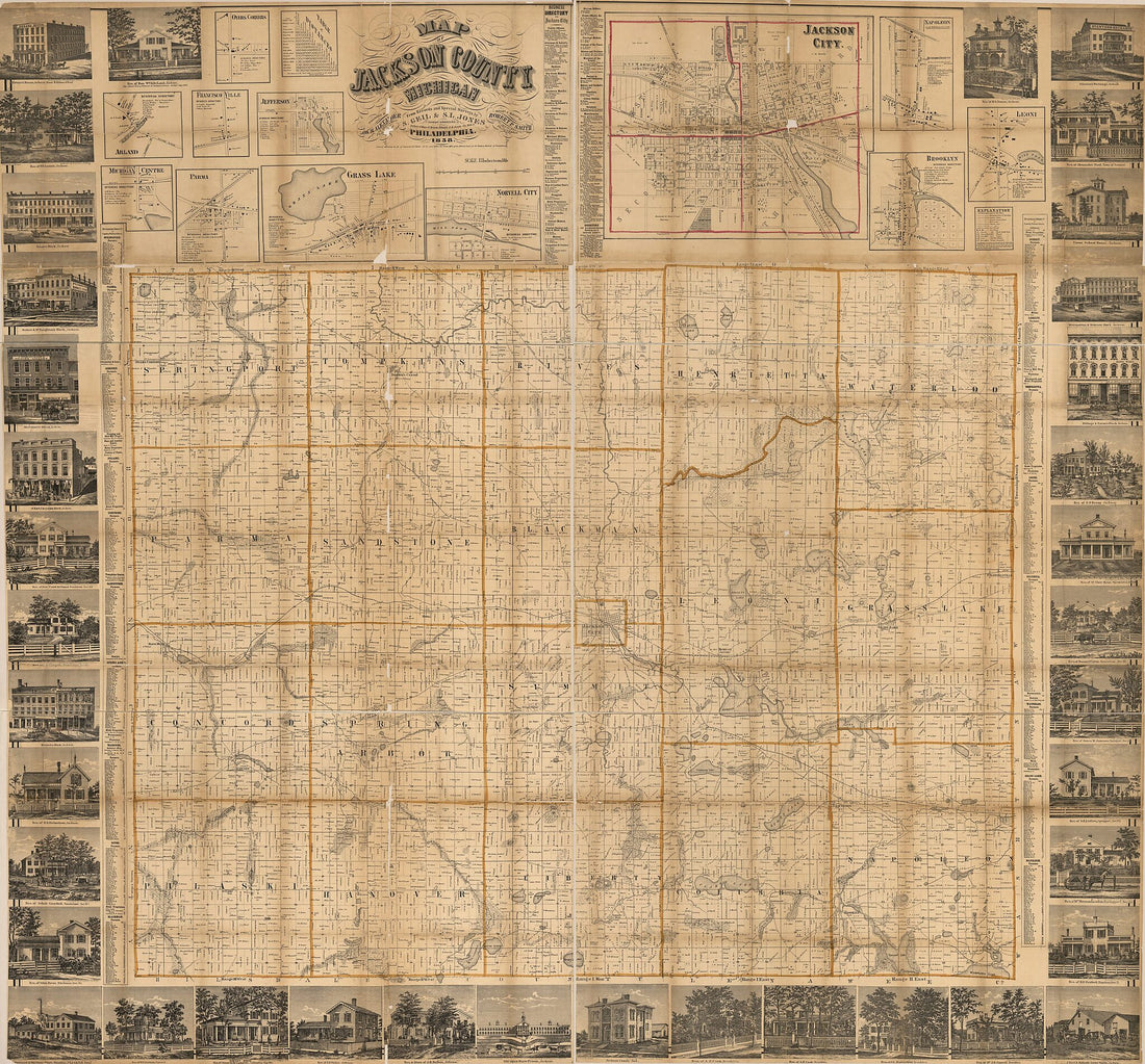 This old map of Map of Jackson County, Michigan from 1858 was created by  Geil and Jones in 1858