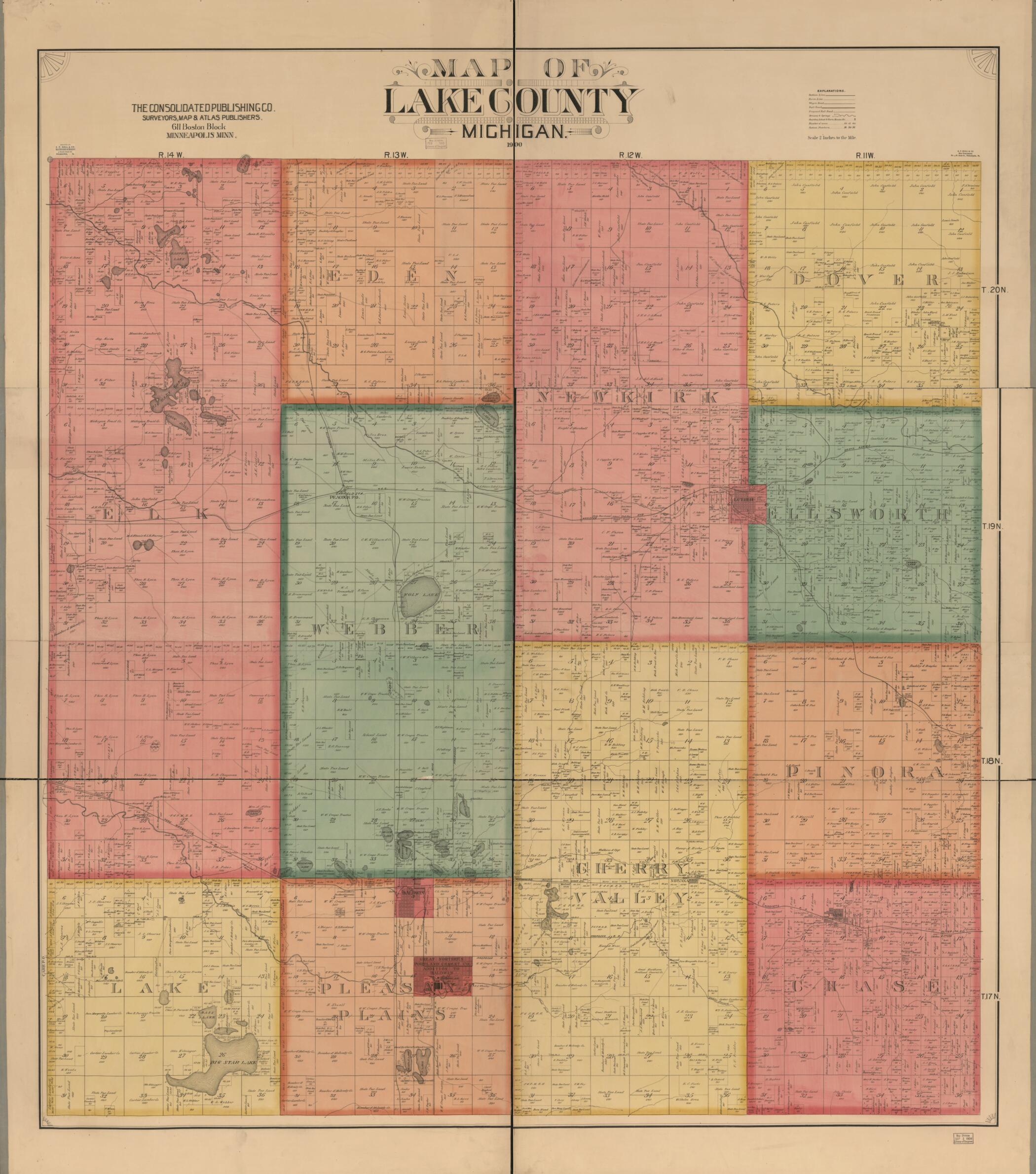 This old map of Map of Lake County, Michigan from 1900 was created by Minn.) Consolidated Pub. Co. (Minneapolis in 1900