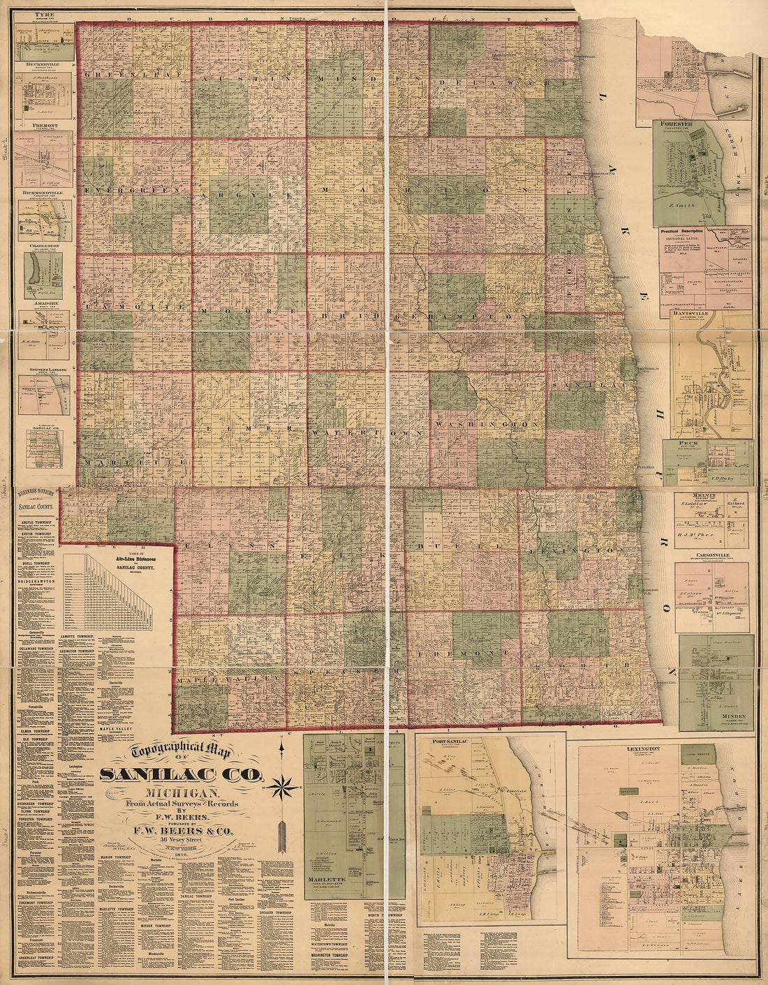 This old map of Topographical Map of Sanilac County, Michigan : from Actual Surveys and Records from 1876 was created by  F.W. Beers &amp; Co, L.E. Neuman in 1876