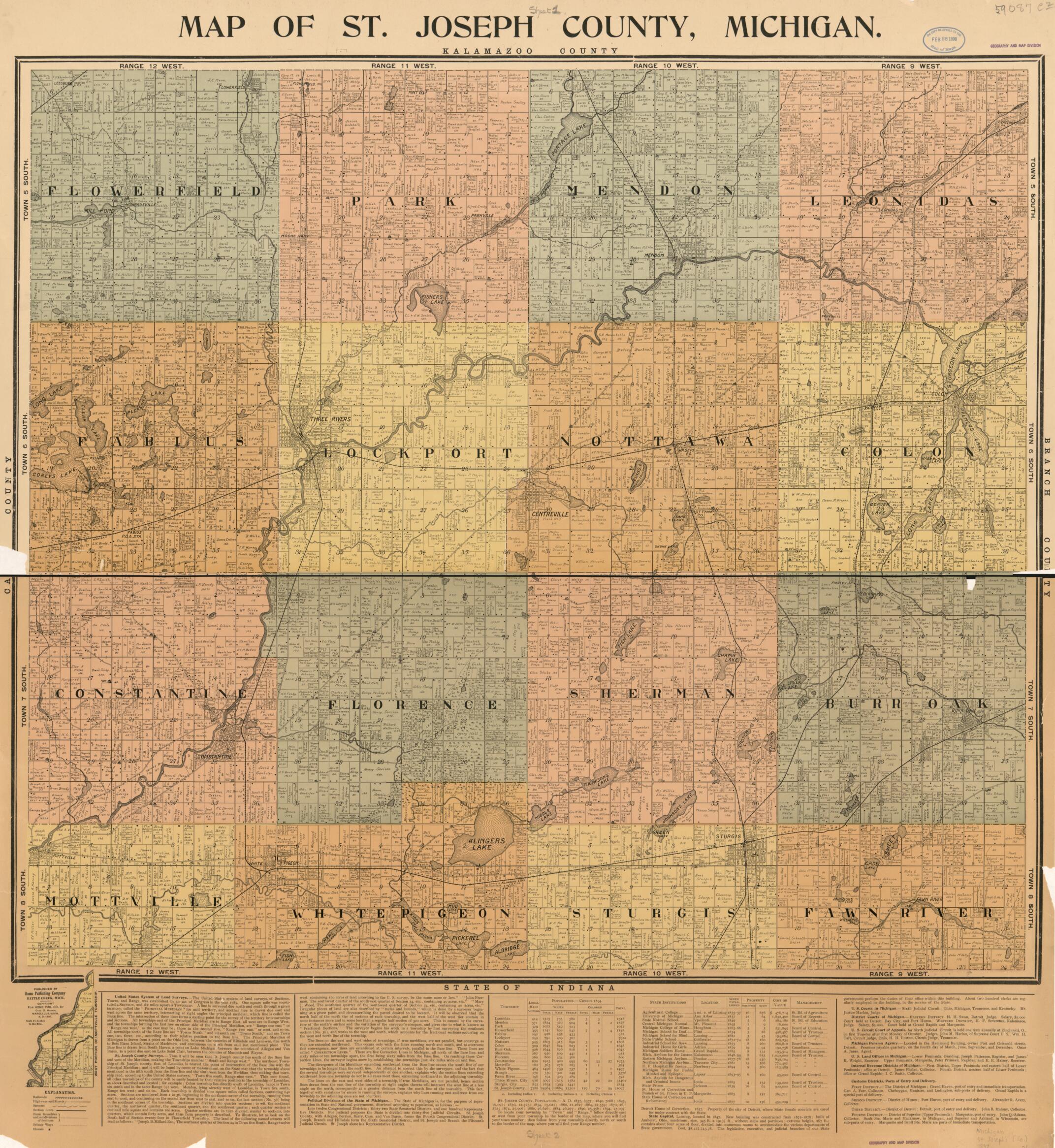 This old map of Map of St. Joseph County, Michigan from 1897 was created by  Home Publishing Company in 1897