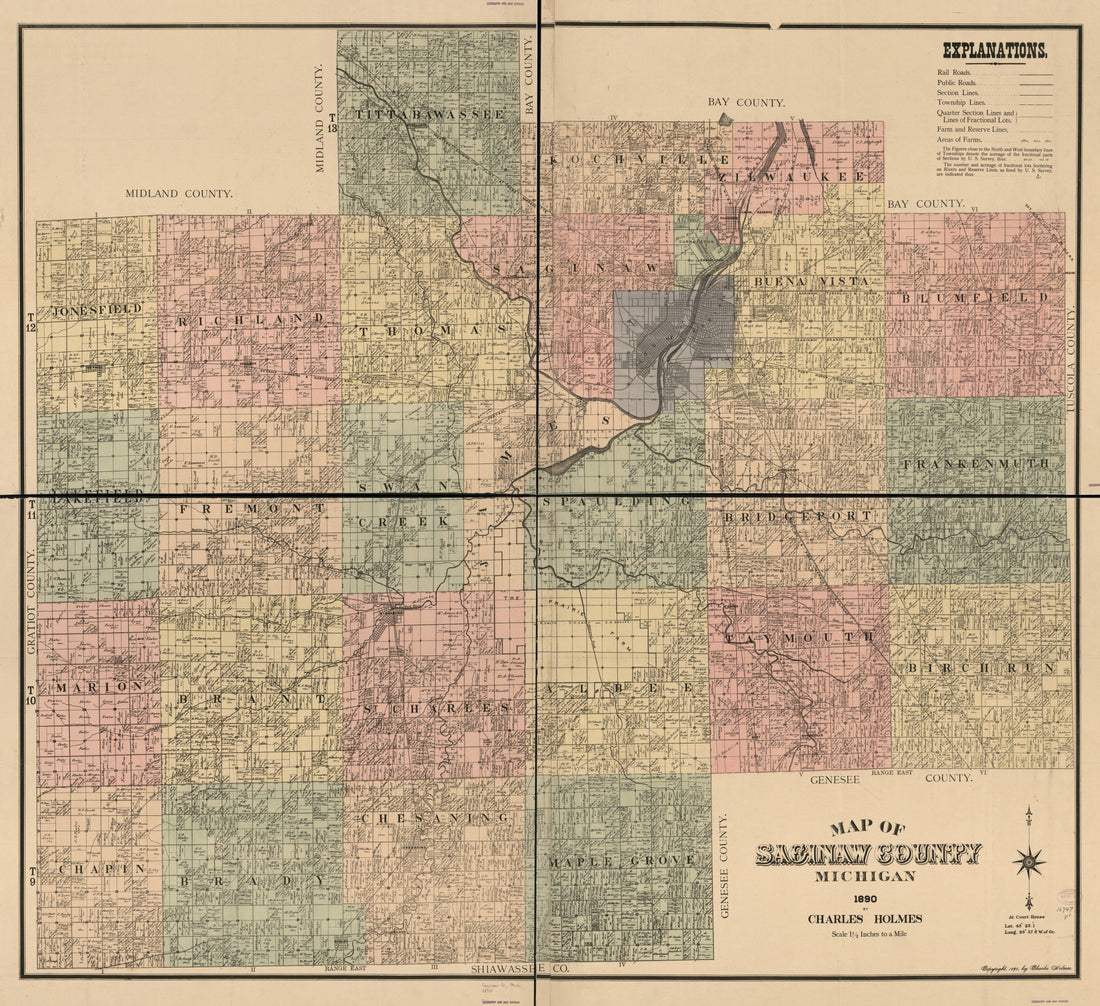 This old map of Map of Saginaw County, Michigan from 1890 was created by Charles Holmes in 1890