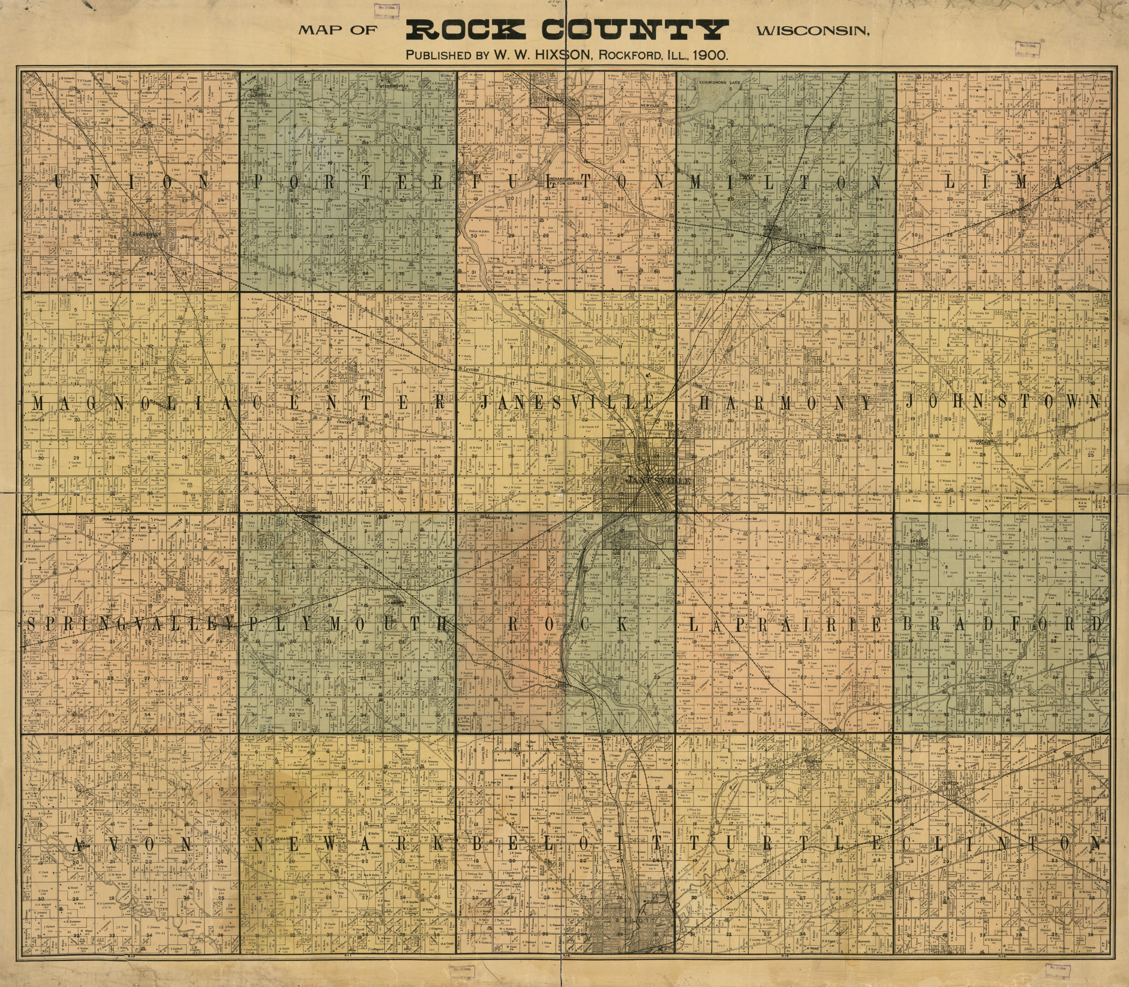 This old map of Map of Rock County, Wisconsin from 1900 was created by  W.W. Hixson &amp; Co in 1900