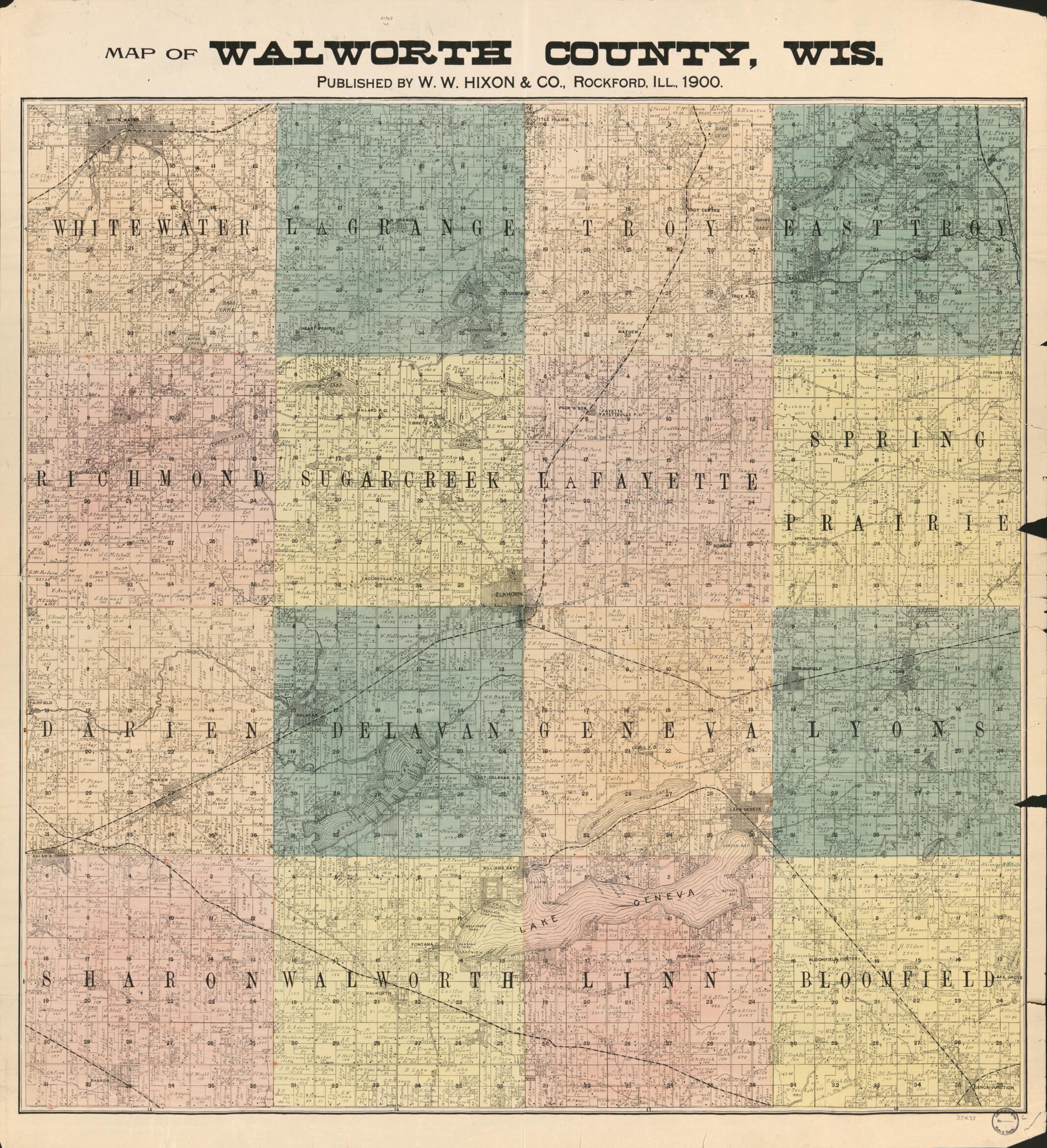 This old map of Map of Walworth County,Wisconsin (Map of Walworth County, Wisconsin) from 1900 was created by  W.W. Hixson &amp; Co in 1900