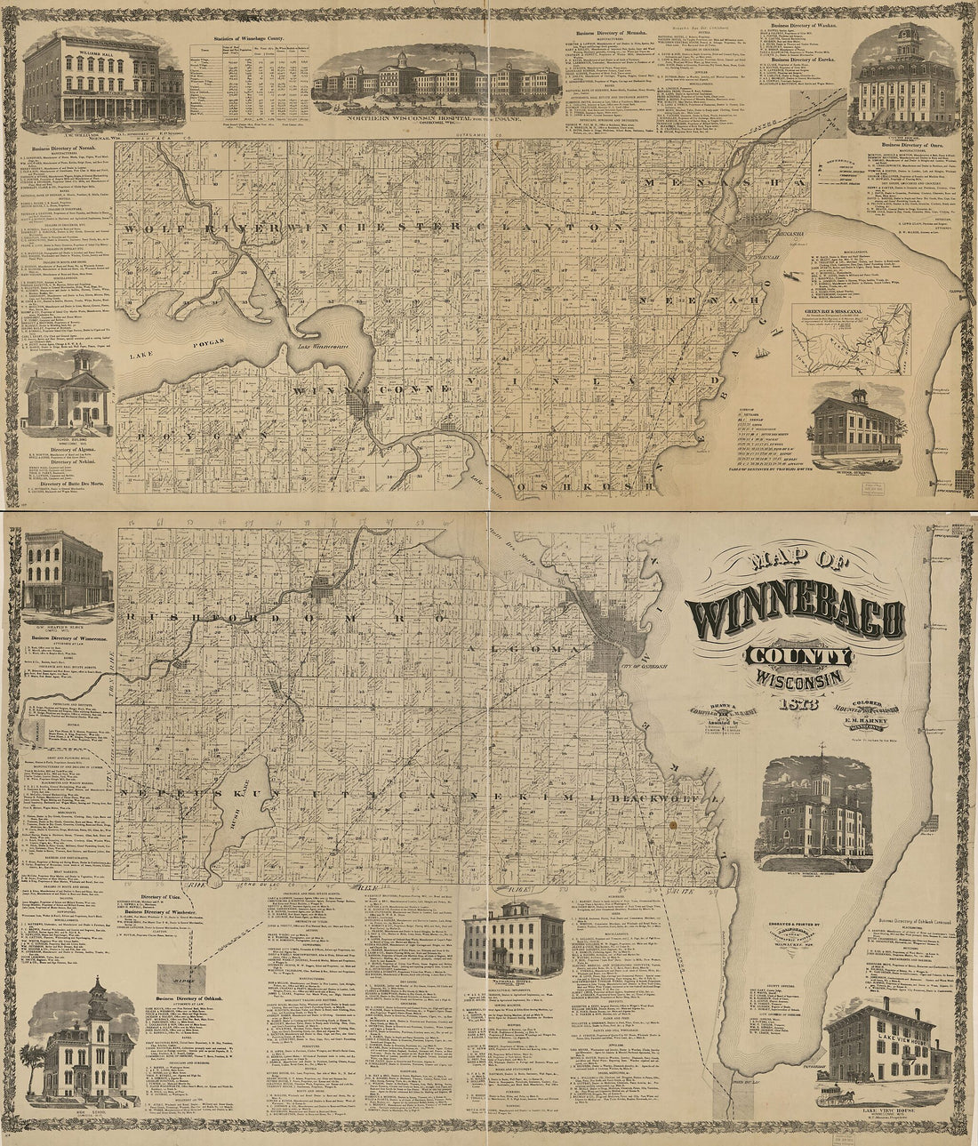 This old map of Map of Winnebago County, Wisconsin from 1873 was created by S. W. Briggs, E. M. Harney,  J. Knauber &amp; Co in 1873