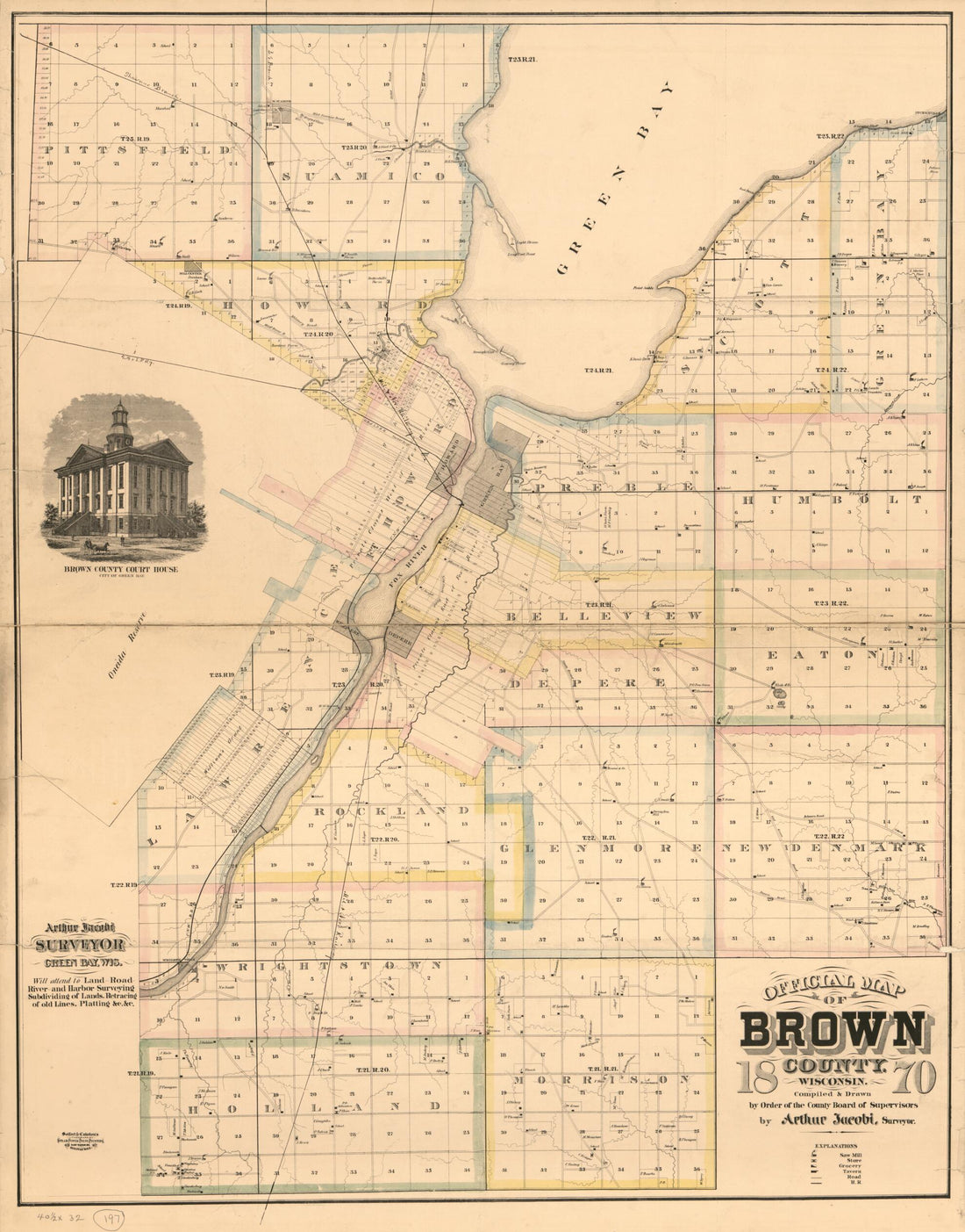 This old map of Official Map of Brown County, Wisconsin from 1870 was created by Arthur Jacobi,  Seifert &amp; Lawton in 1870