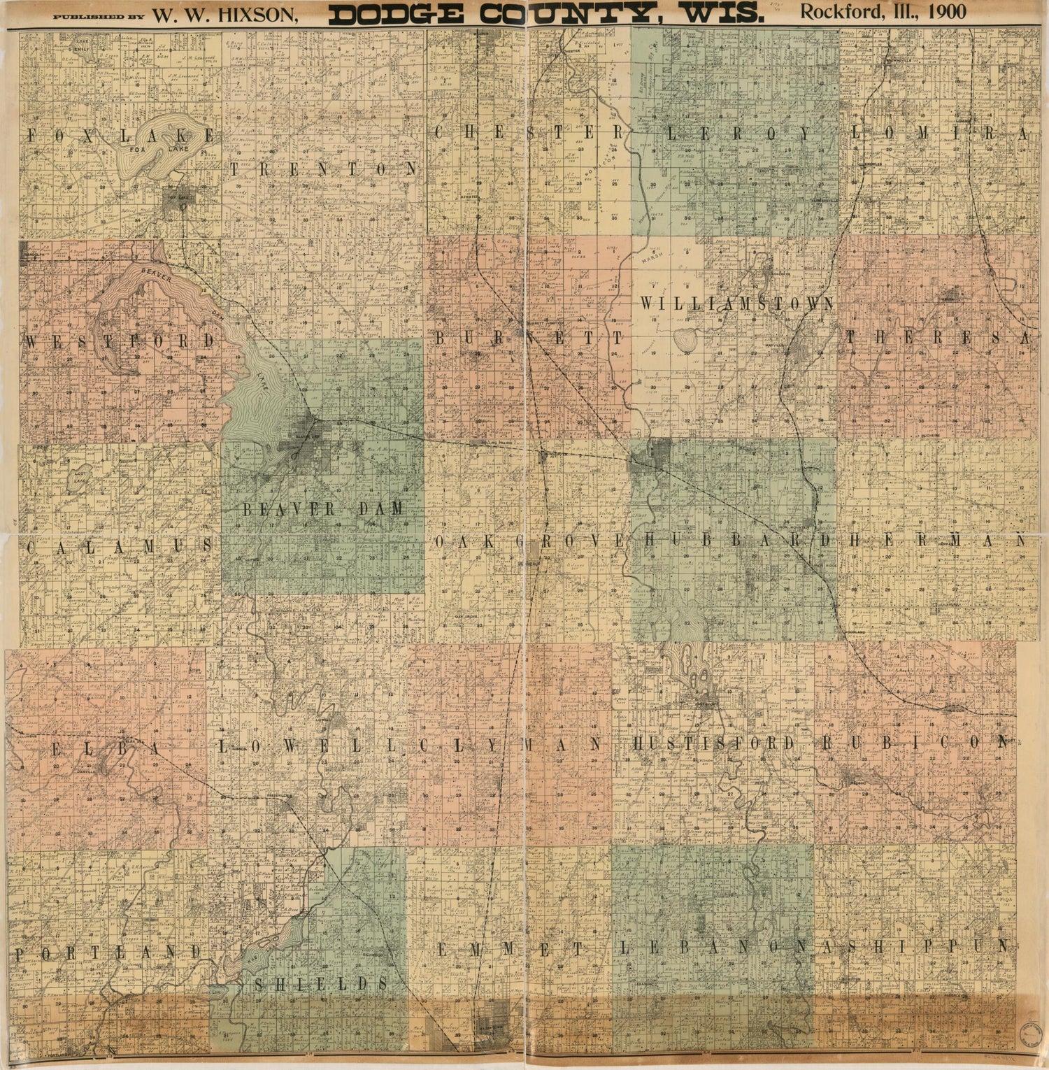 This old map of Dodge County,Wisconsin from 1900 was created by  W.W. Hixson &amp; Co in 1900