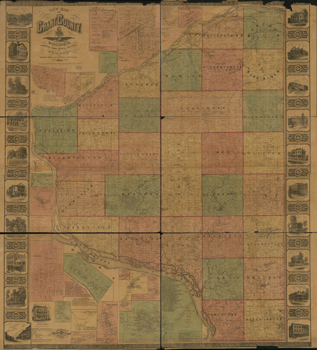 This old map of New Map of Grant County, Wisconsin from 1868 was created by Warren Gray, G. Delevan Pattengill,  Reed Mayer &amp; Co in 1868