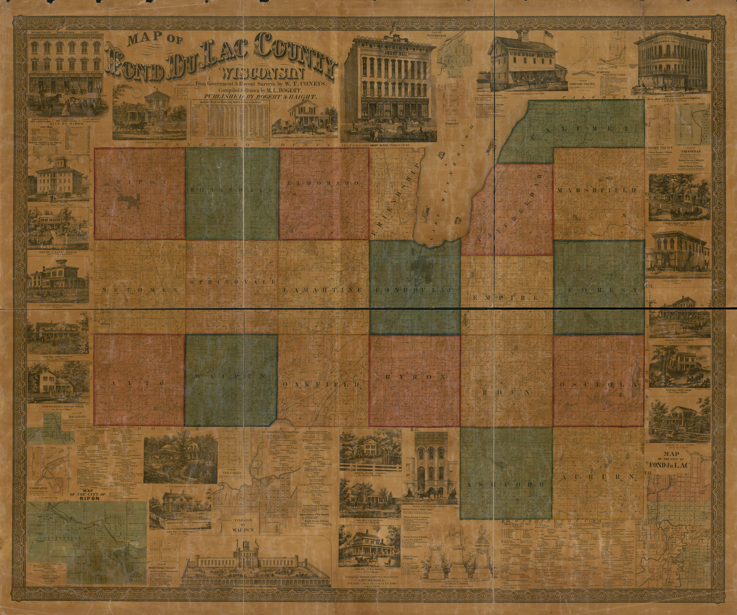 This old map of Map of Fond Du Lac County, Wisconsin from 1858 was created by M. L. Bogert, W. T. Coneys in 1858