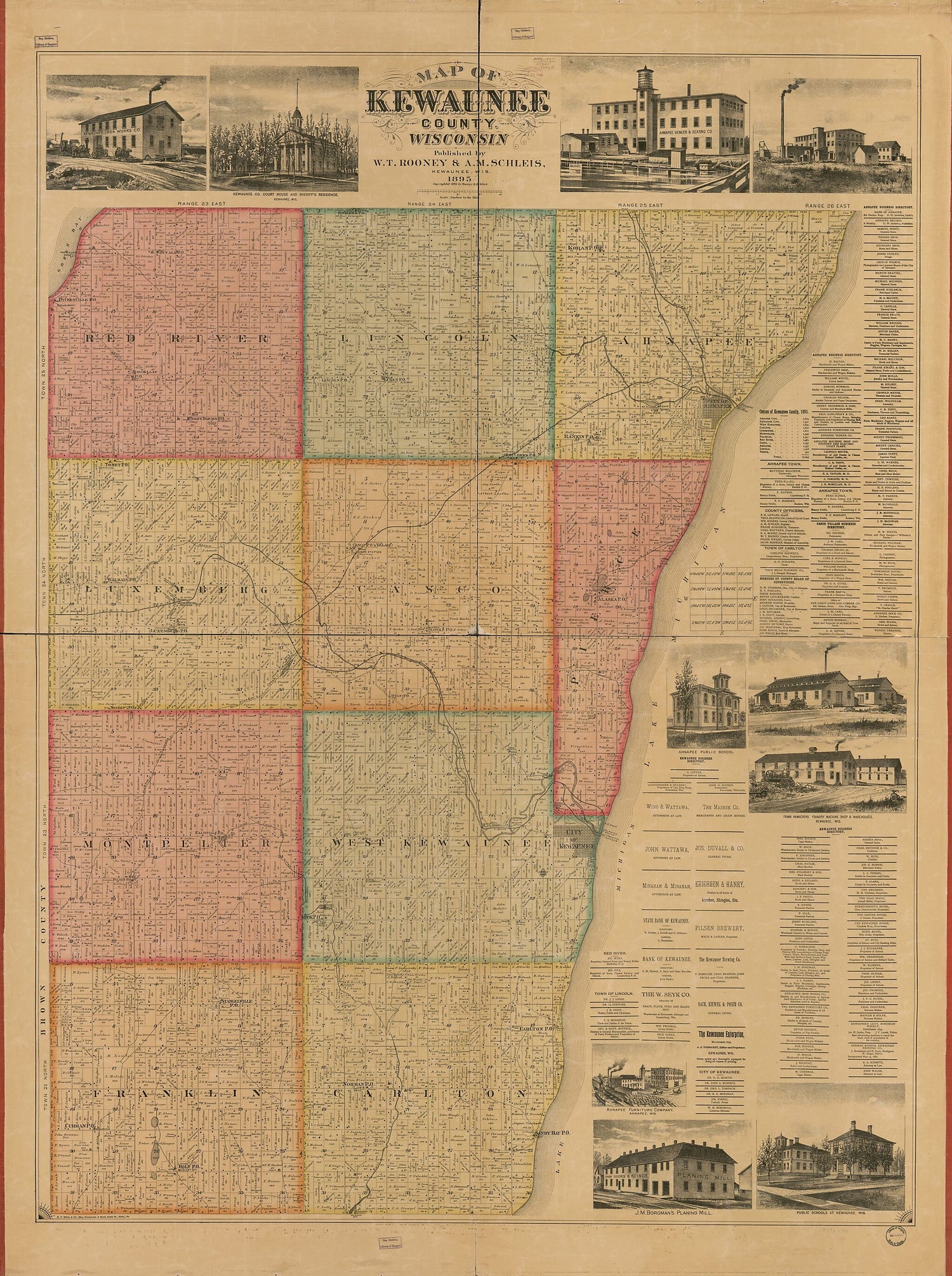 This old map of Map of Kewaunee County, Wisconsin from 1895 was created by W. T. Rooney, A. M. Schleis in 1895