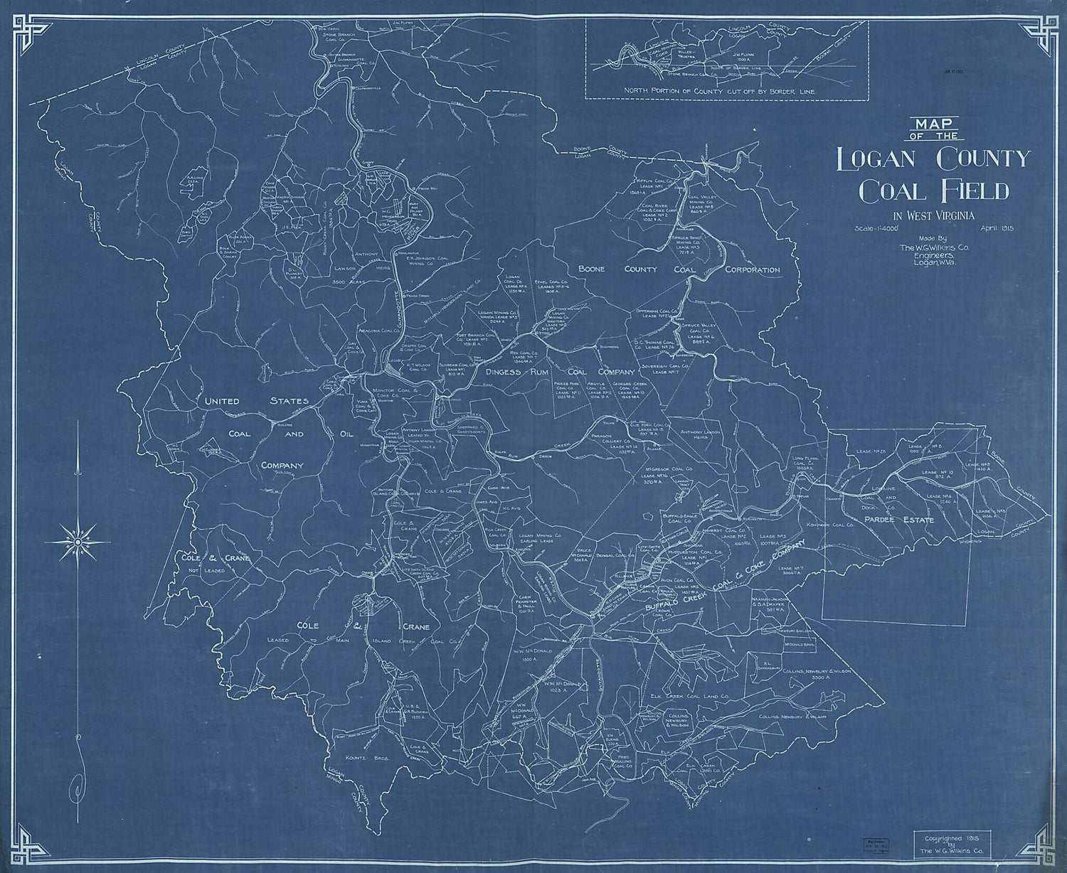 This old map of Map of the Logan County Coal Field In West Virginia from 1915 was created by W. G. Co Wilkins in 1915