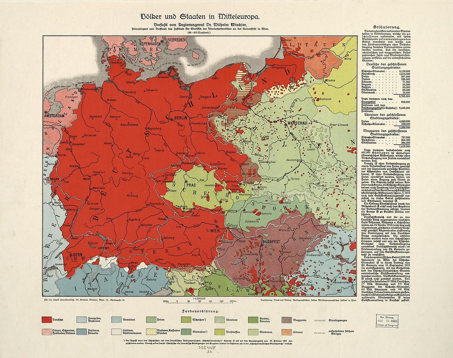 This old map of Völker Und Staaten In Mitteleuropa from 1924 was created by  Austria. Kartographisches Institut, Wilhelm Winkler in 1924