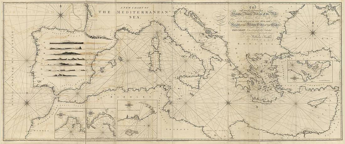 This old map of A New Chart of the Mediterranean Sea from 1797 was created by William Heather, Henri Michelot, J. W. (John William) Norie, John Stephenson,  W. Heather &amp; Co in 1797