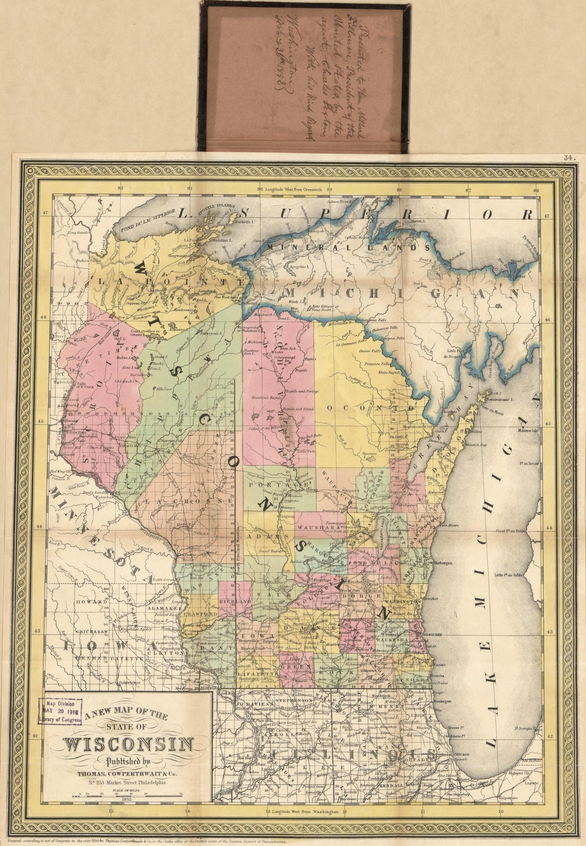 A New Map of the State of Wisconsin 1852 by Relic Map Company