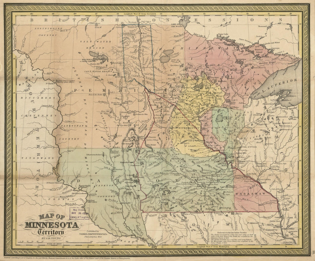 This old map of Map of Minnesota Territority (Map of Minnesota) from 1852 was created by J. H. (James Hamilton) Young in 1852