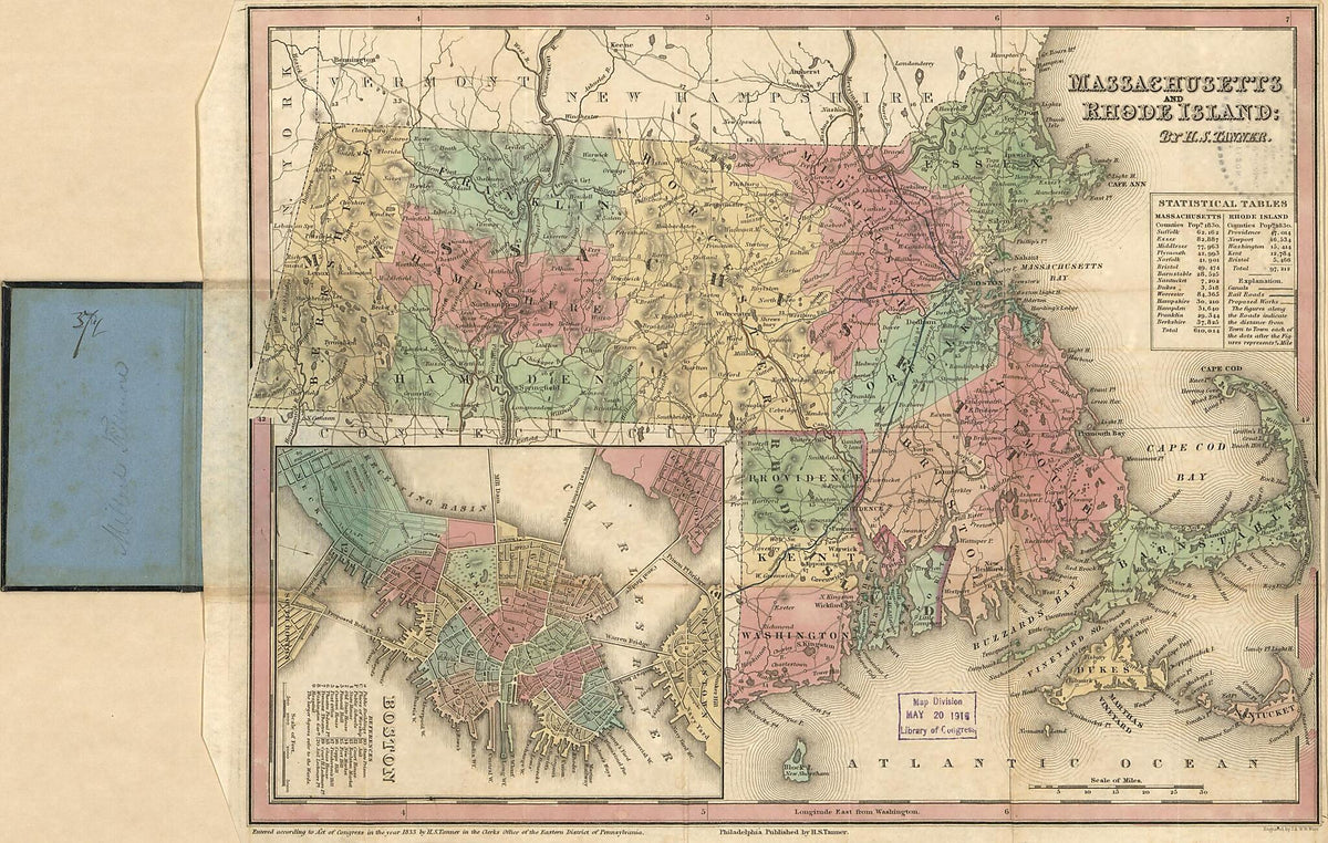 Massachusetts and Rhode Island (Massachusetts &amp; R. Island) 1833 by Relic Map Company