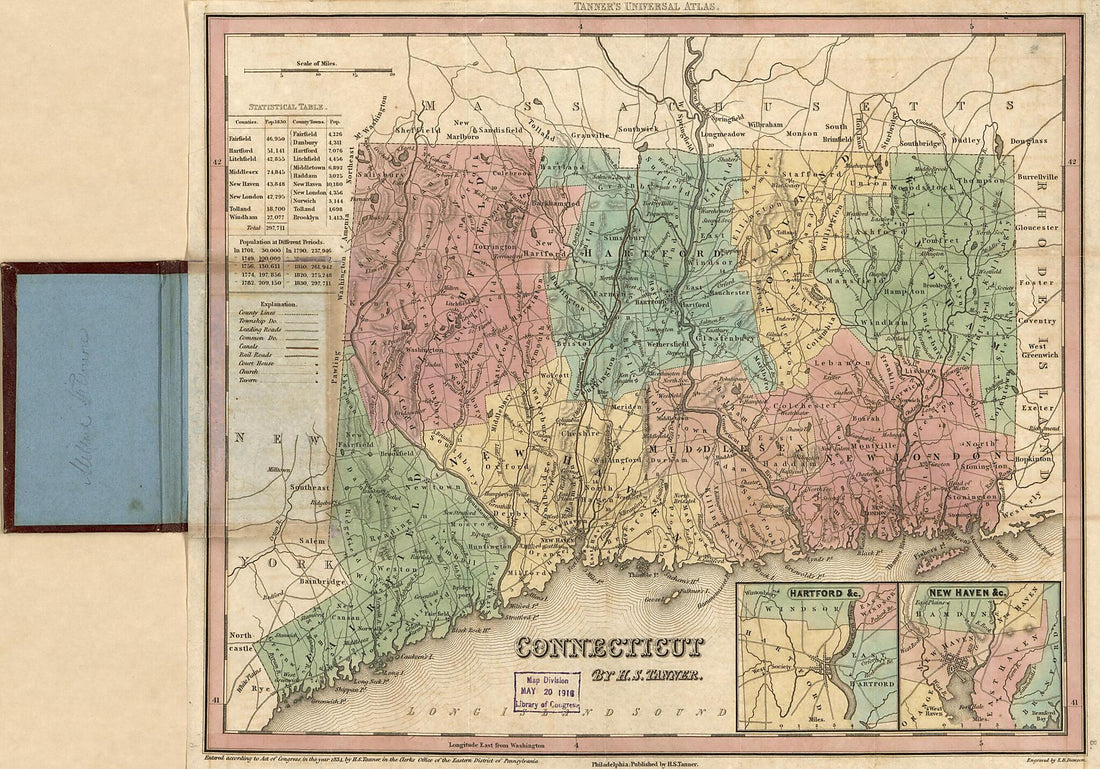 This old map of Connecticut (Connecticut Traveller) from 1834 was created by E. B. Dawson, Millard Fillmore, Henry Schenck Tanner in 1834