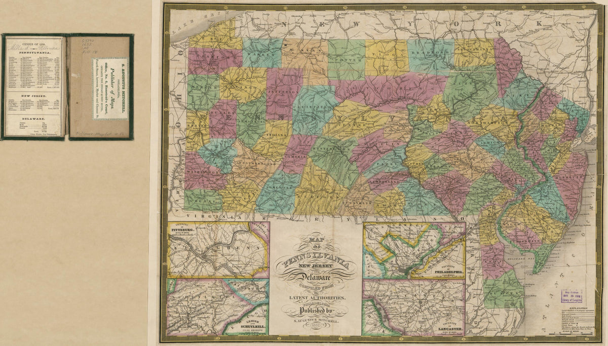 Map of Pennsylvania, New Jersey, and Delaware : Compiled from the Latest Authorities. (Jersey &amp; Delaware) 1832 by Relic Map Company