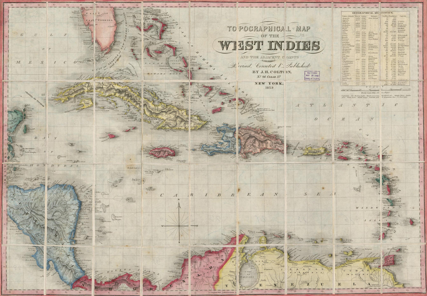 This old map of Topographical Map of the West Indies and the Adjacent Coasts (Map of West the Indies, West Indies from 1853) was created by J. H. (Joseph Hutchins) Colton, John Pinkerton in 1853