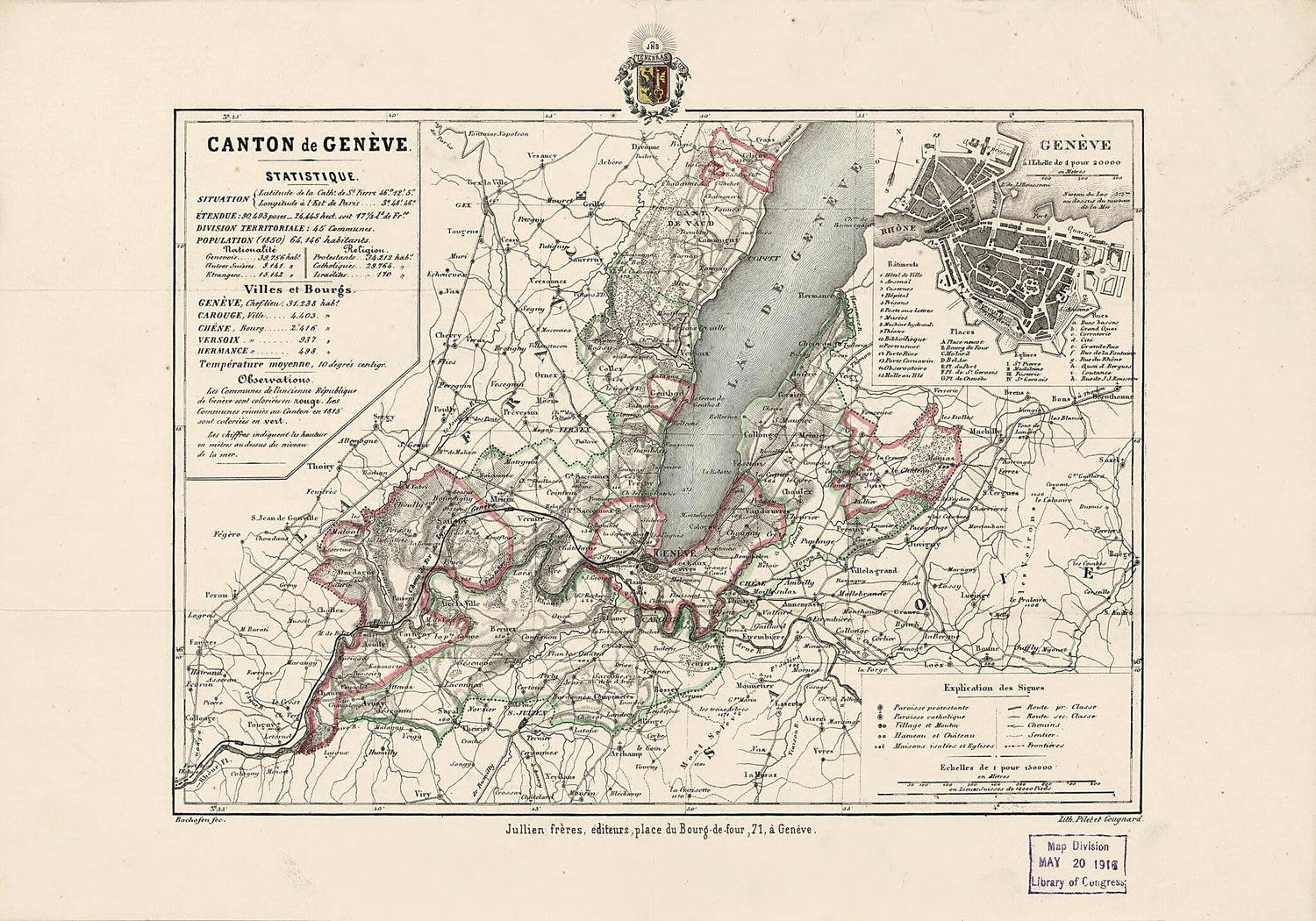 This old map of Canton De Genève from 1855 was created by Millard Fillmore,  Jullien Frères (Firm) in 1855