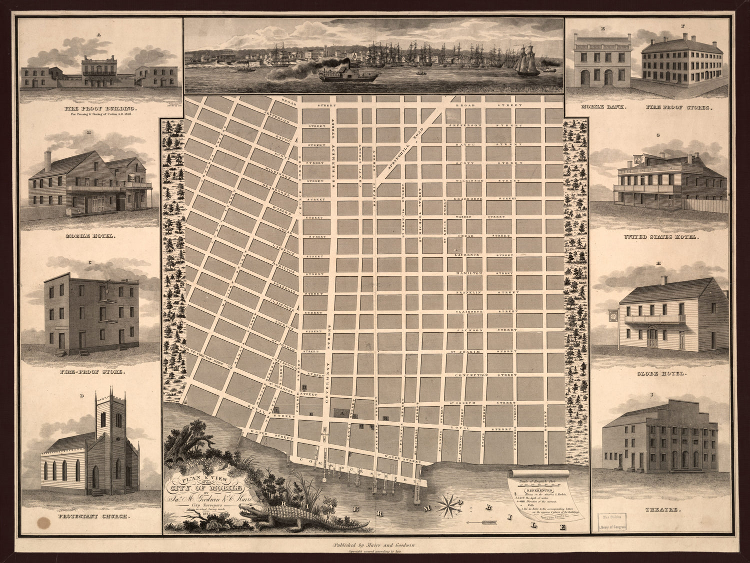 This old map of Plan &amp; View of the City of Mobile (Plan and View of the City of Mobile) from 1824 was created by Jas M. Goodwin, C. Haire, Robert Tiller in 1824