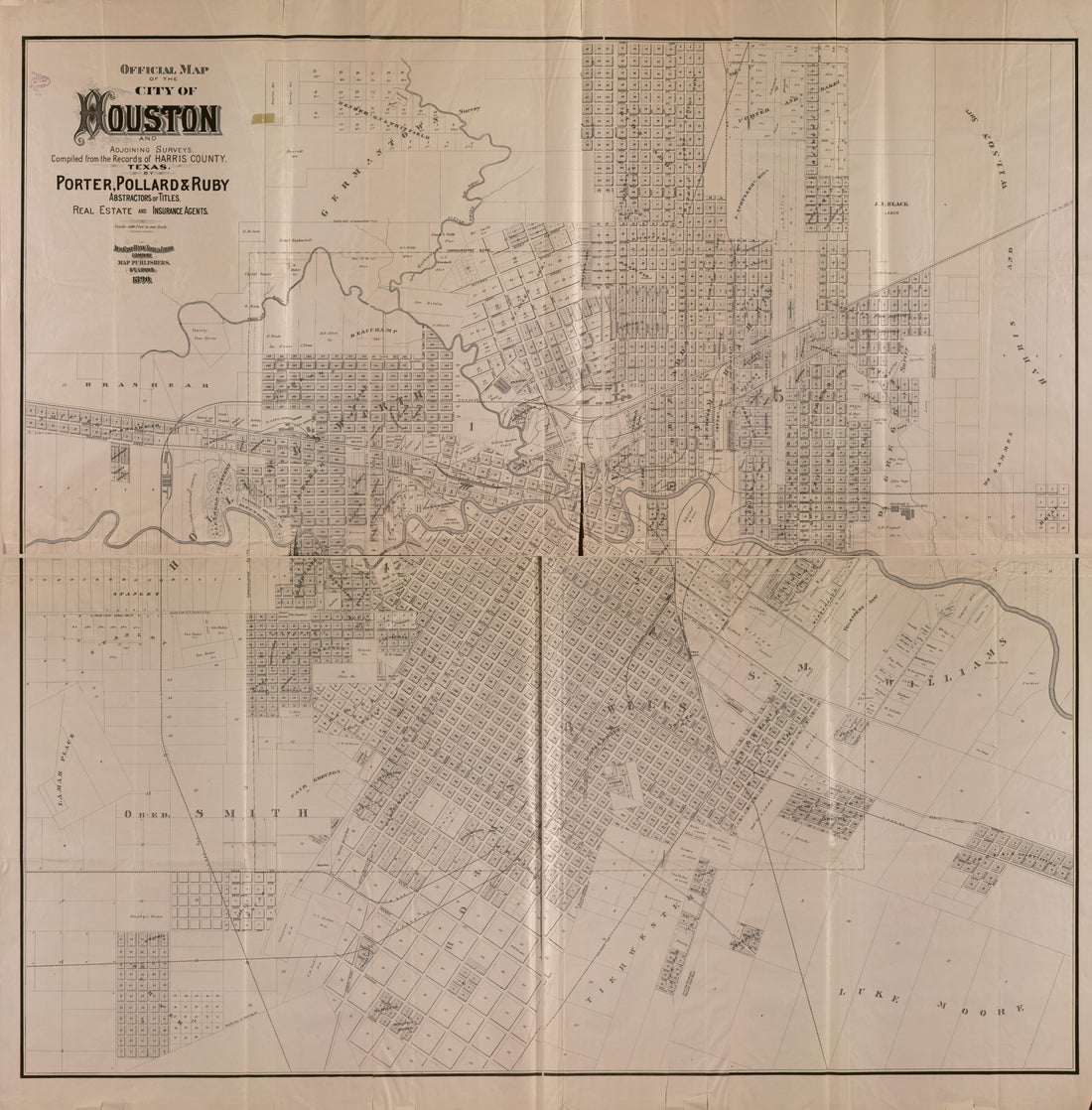 This old map of Official Map of the City of Houston and Adjoining Surveys from 1890 was created by Pollard &amp; Ruby Porter in 1890